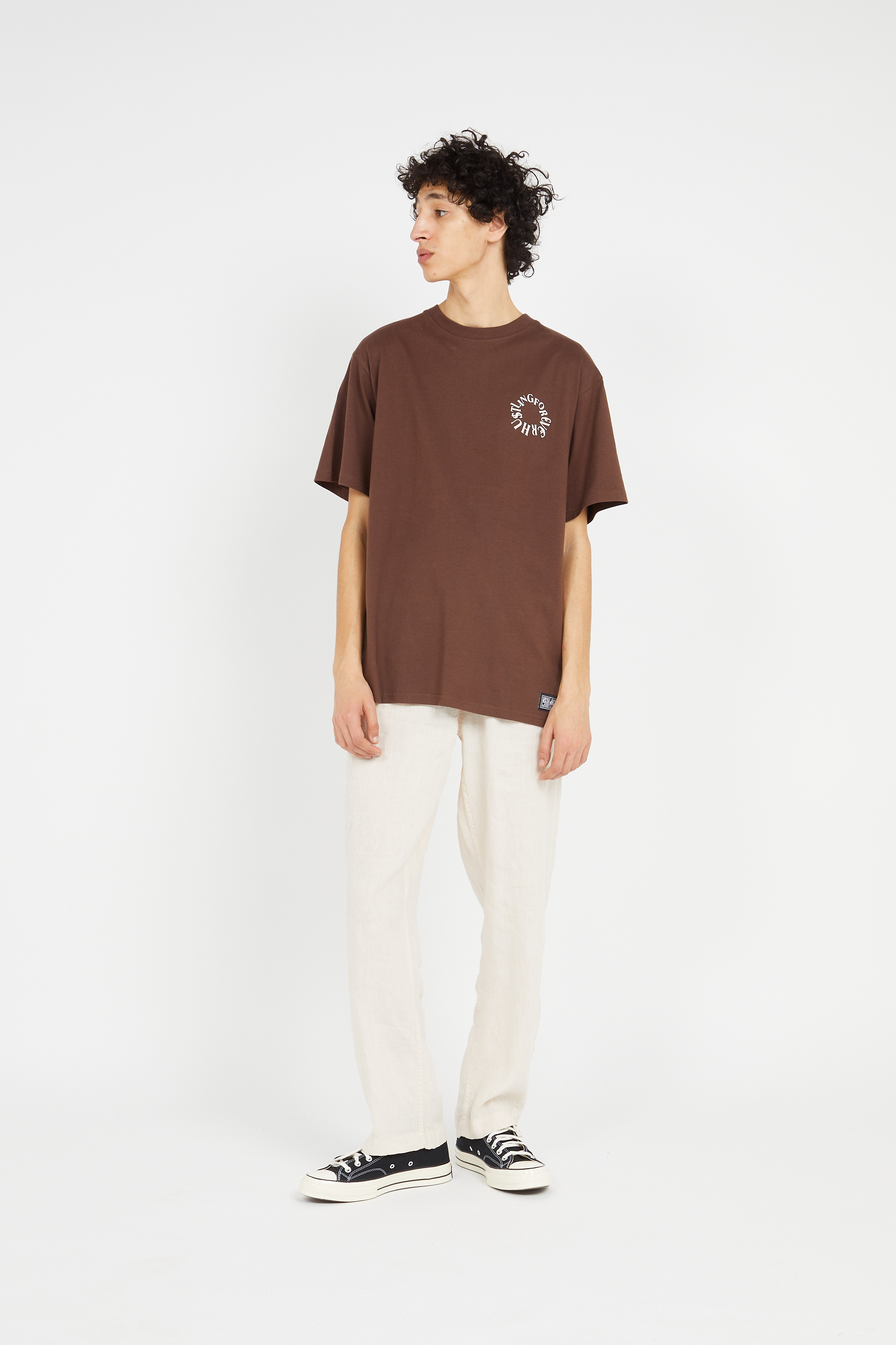 Regular-fit round-neck cotton T-shirt Brown