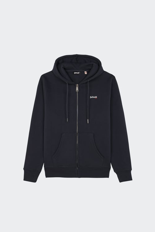 SCHOTT Regular-fit zip-up cotton-blend hoodie with Pony Player Blue
