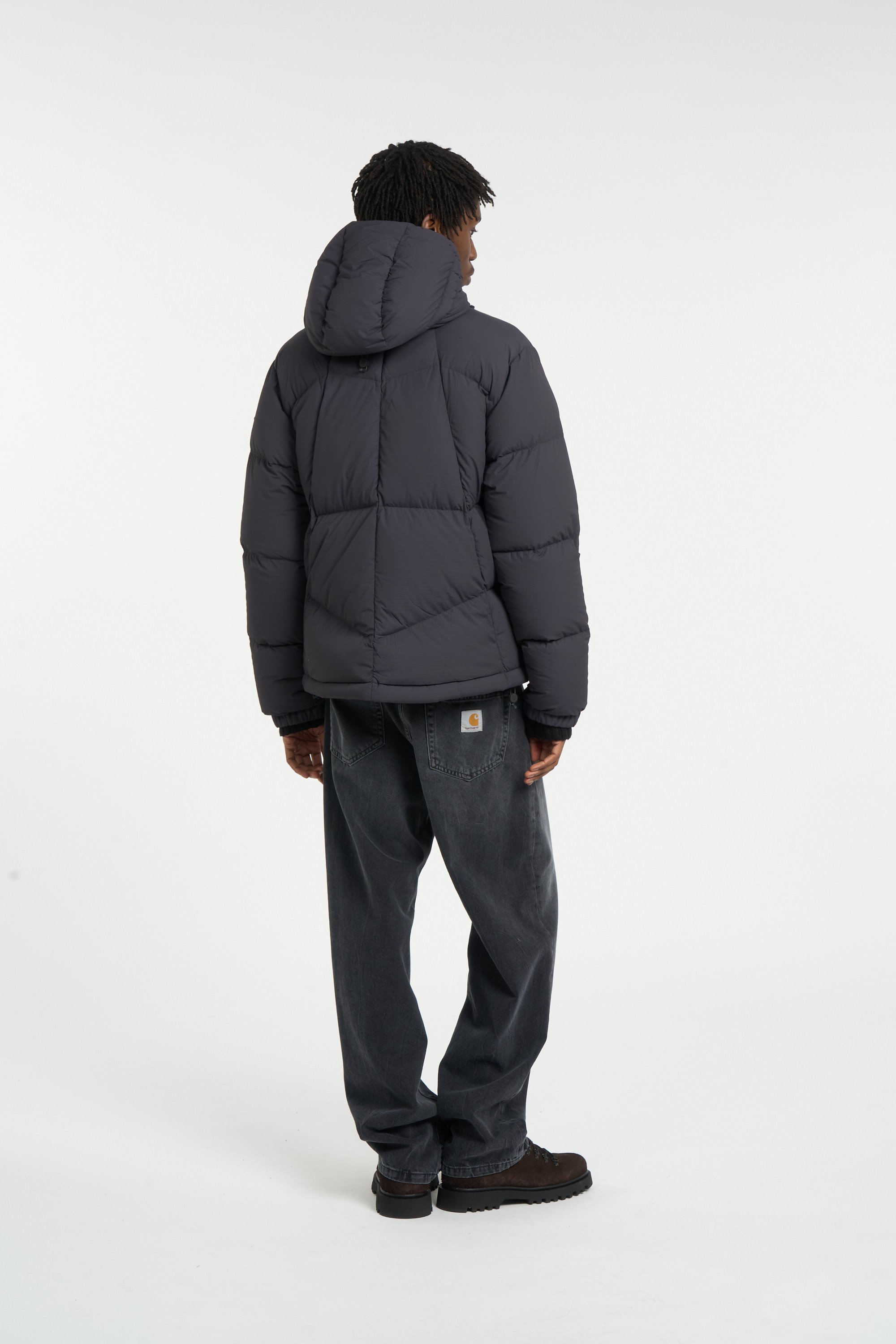 Zipped high-neck colorblock padded jacket with hood | Black K-WAY Men
