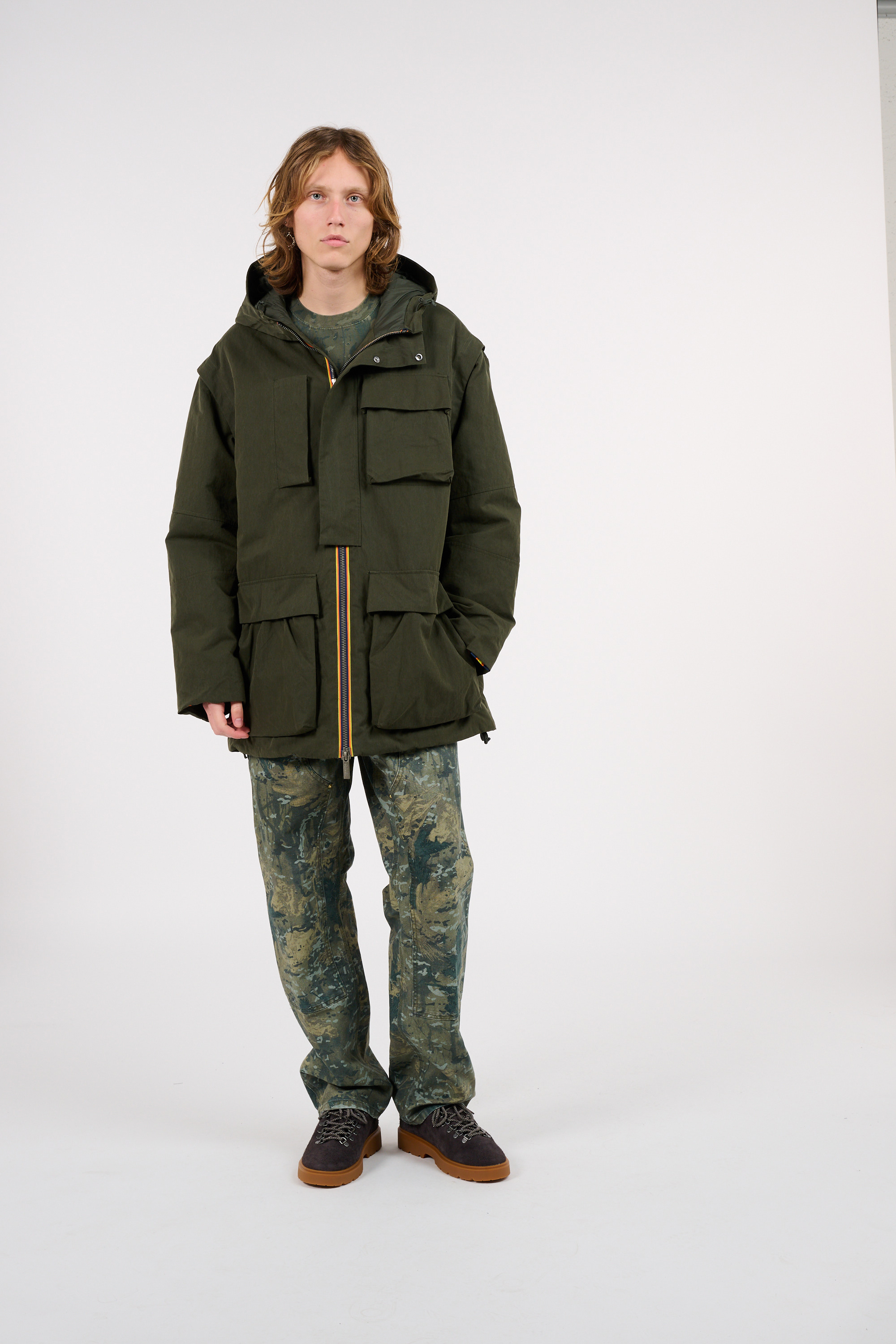 Lightweight quilted padded jacket with high neck Khaki