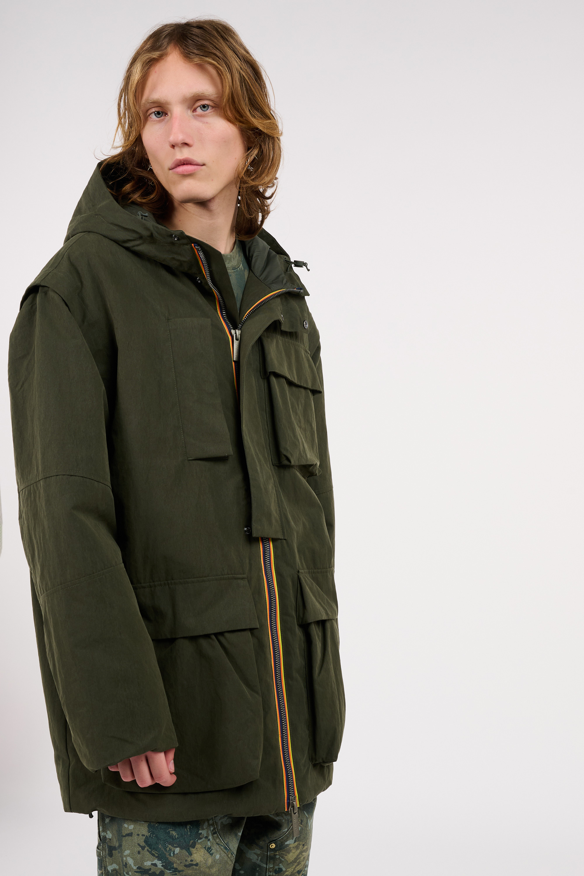 Lightweight quilted padded jacket with high neck Khaki