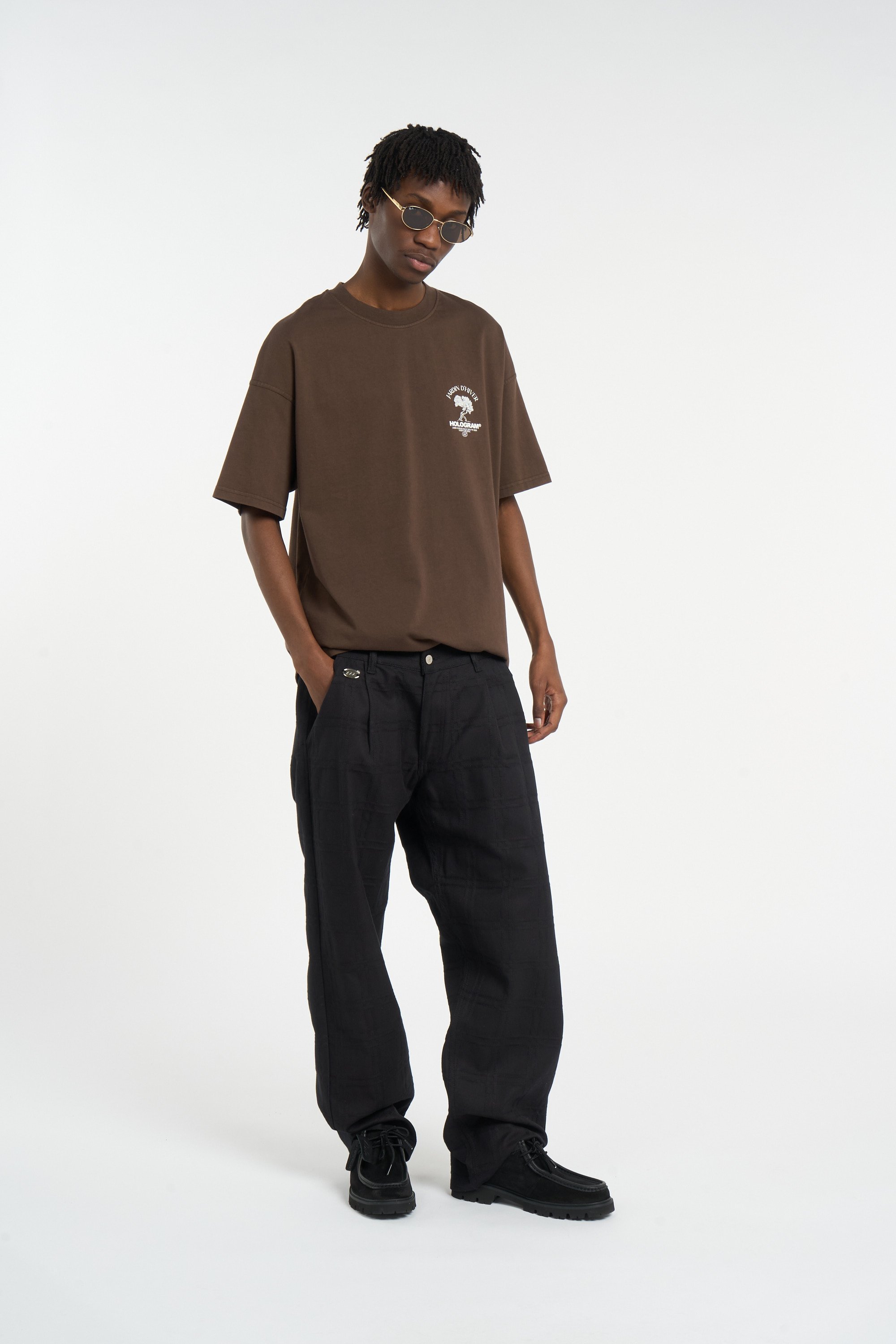 Regular-fit round-neck cotton T-shirt HOLOGRAM Brown