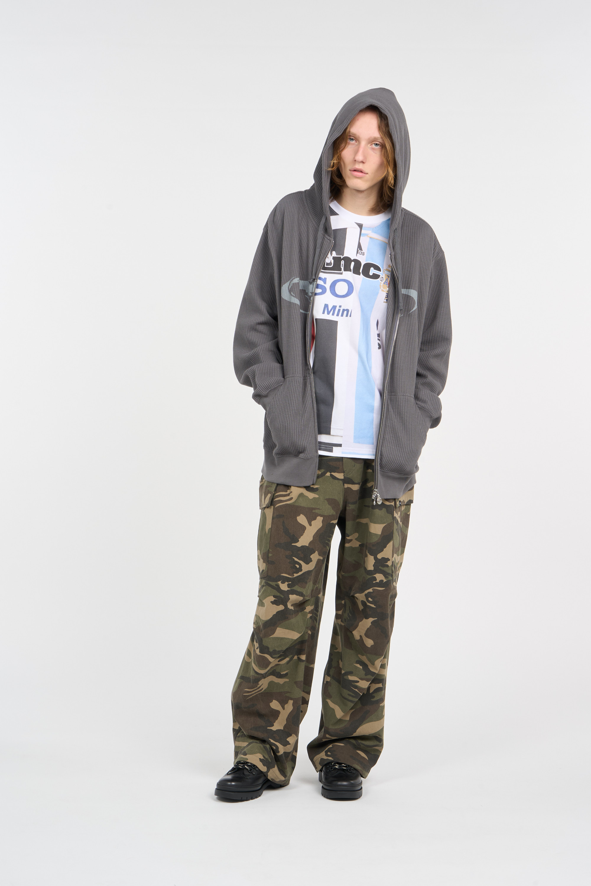 Regular-fit zip-up cotton-blend hoodie with Pony Player Black