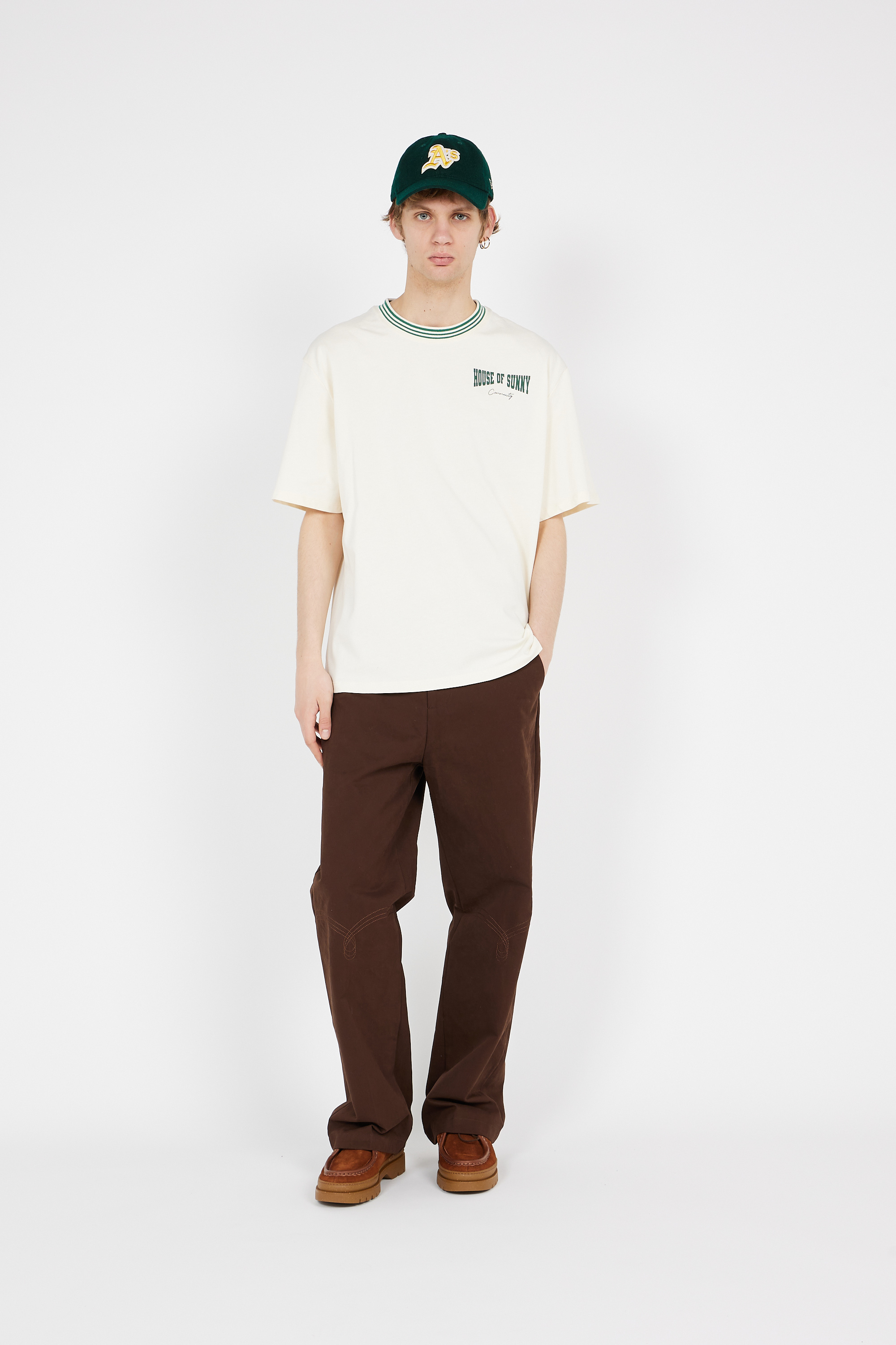 Regular-fit round-neck cotton T-shirt Beige