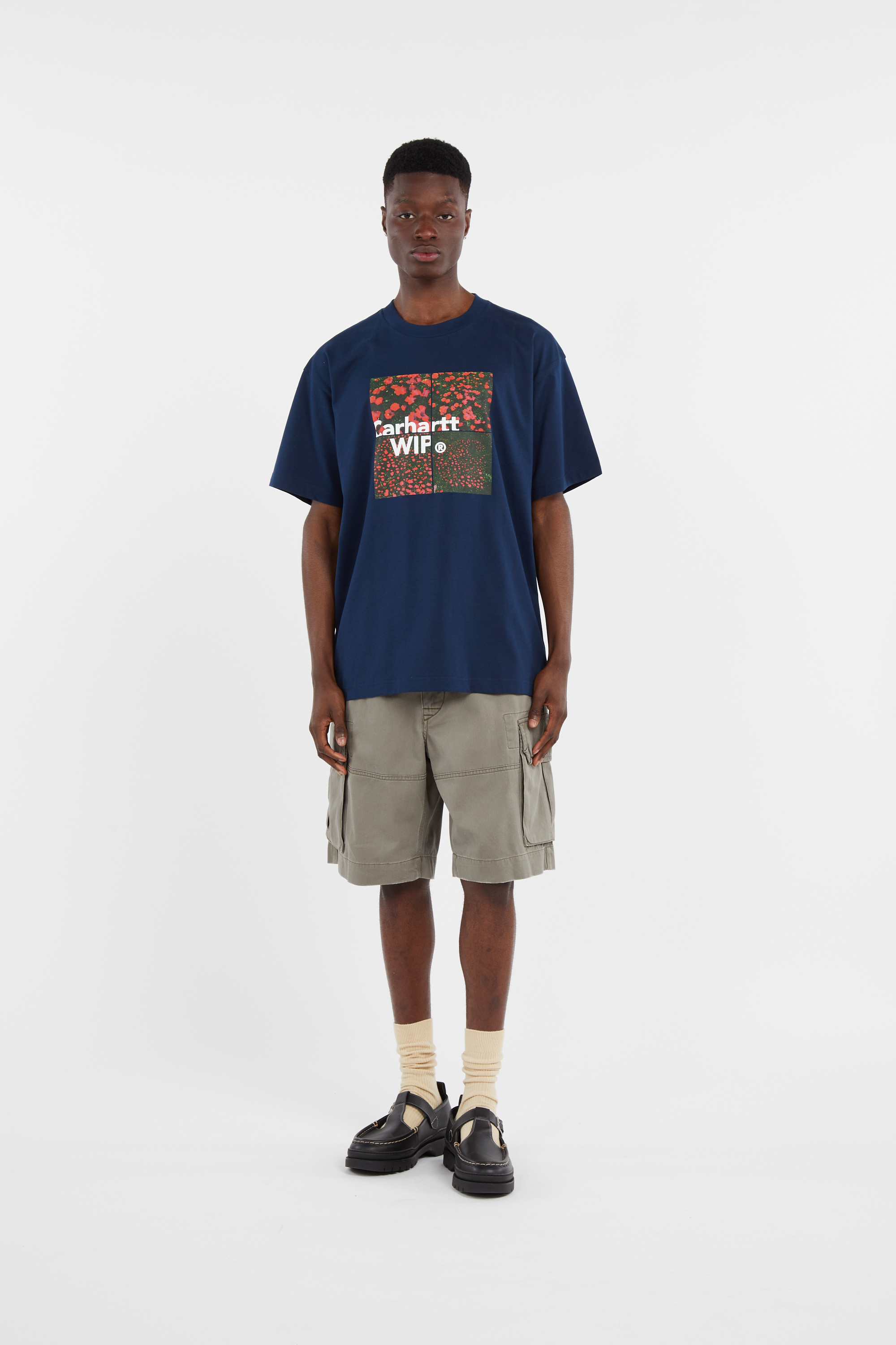 Regular-fit round-neck cotton T-shirt Blue