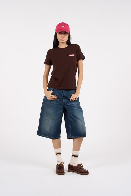 TOMMY JEANS Regular-fit round-neck cotton T-shirt Brown