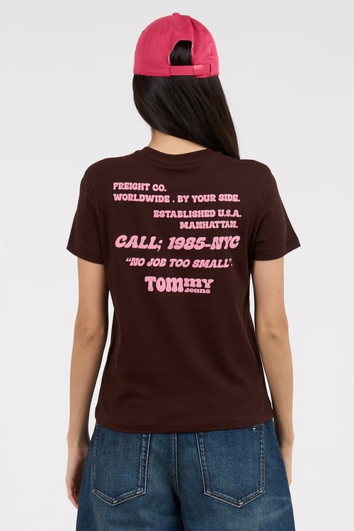 TOMMY JEANS Regular-fit round-neck cotton T-shirt Brown