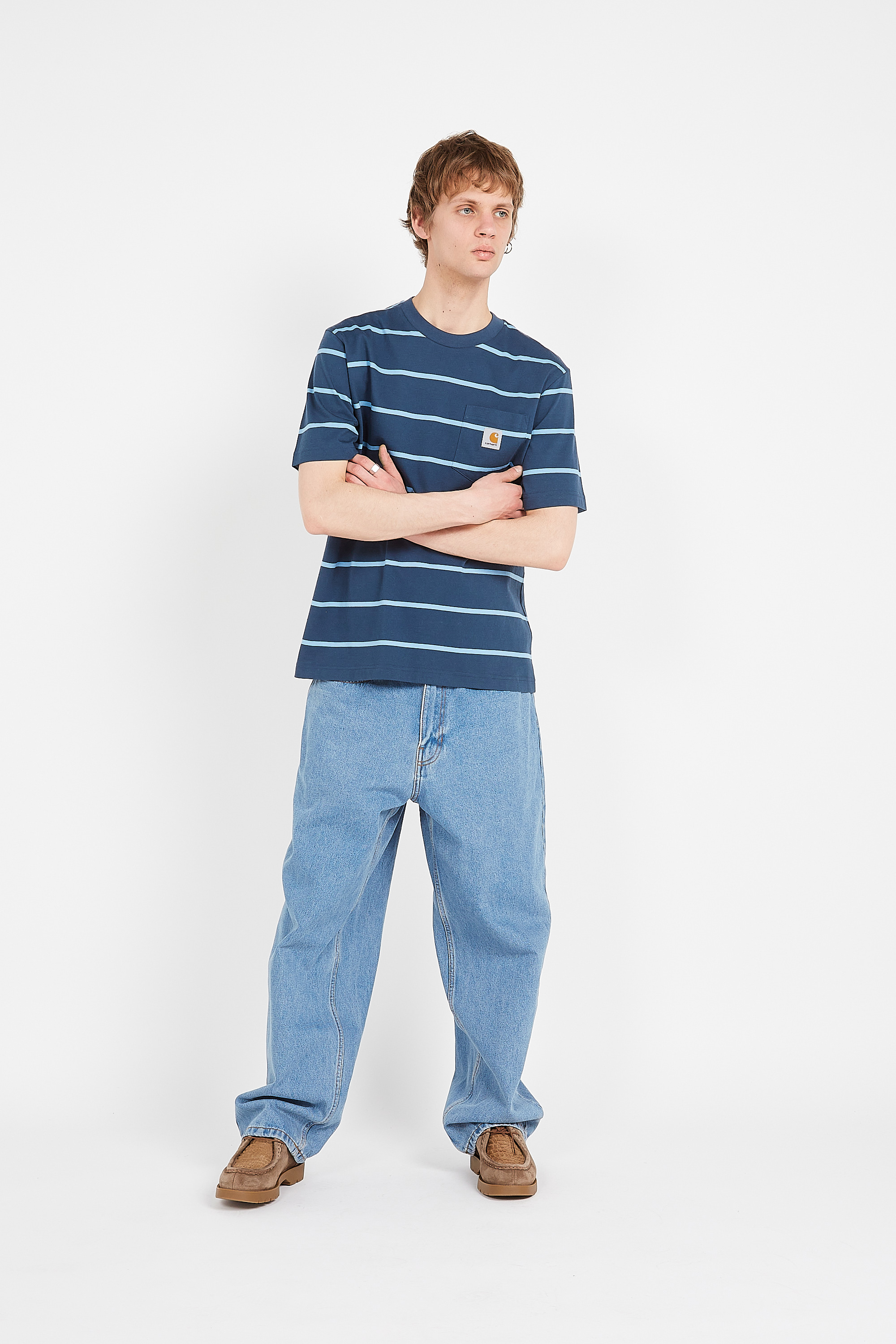 Regular-fit round-neck cotton T-shirt Blue