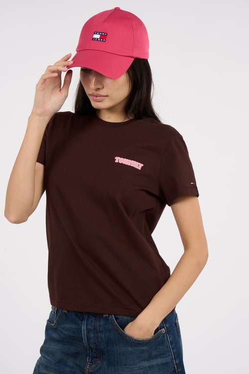 TOMMY JEANS Regular-fit round-neck cotton T-shirt Brown