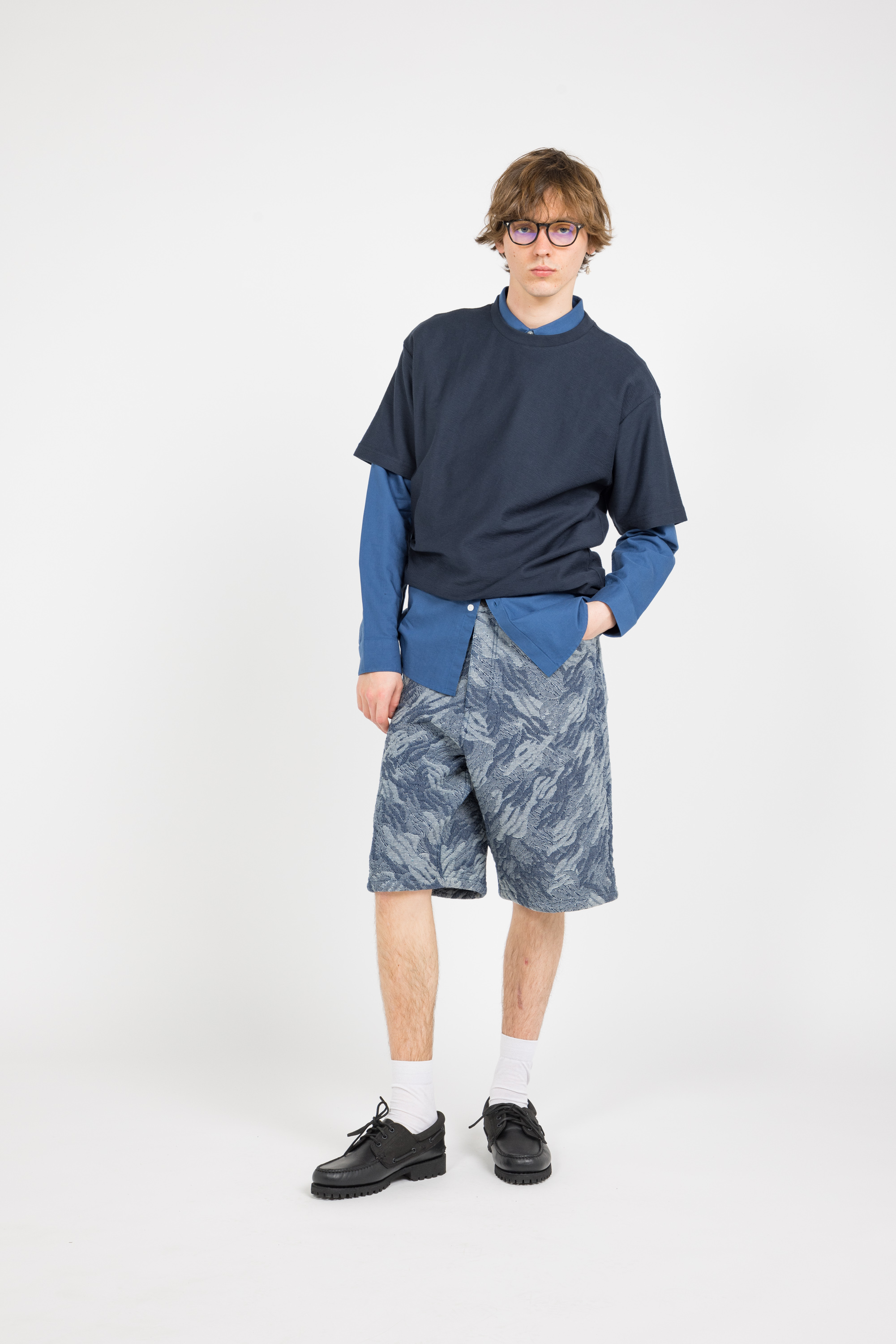 Regular-fit round-neck cotton T-shirt Blue