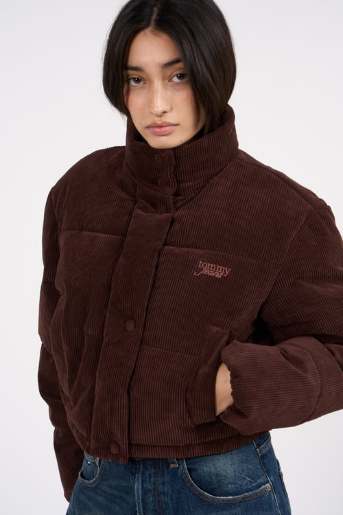 TOMMY JEANS Lightweight quilted padded jacket with high neck Brown