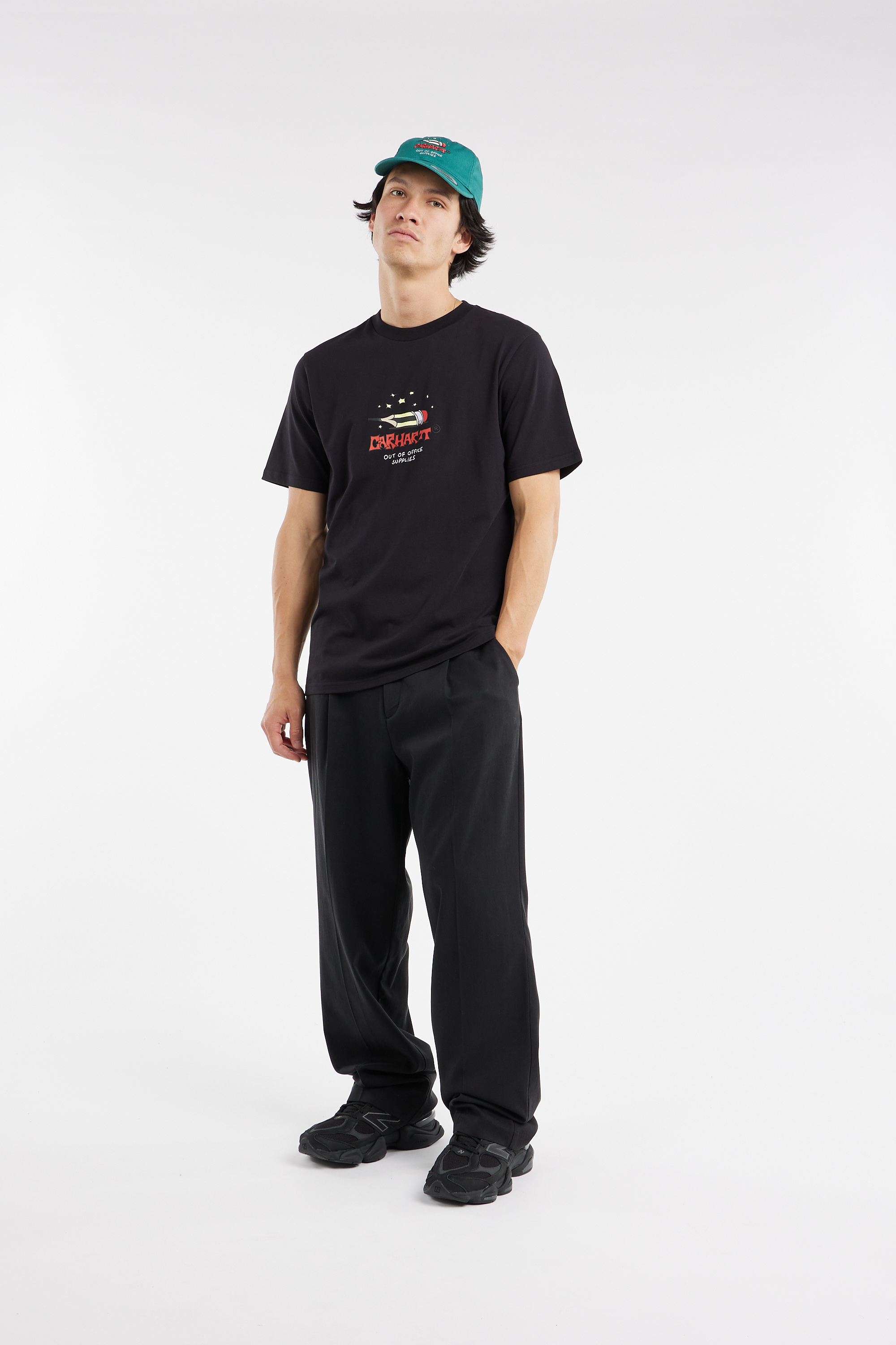 Regular-fit round-neck cotton T-shirt Black