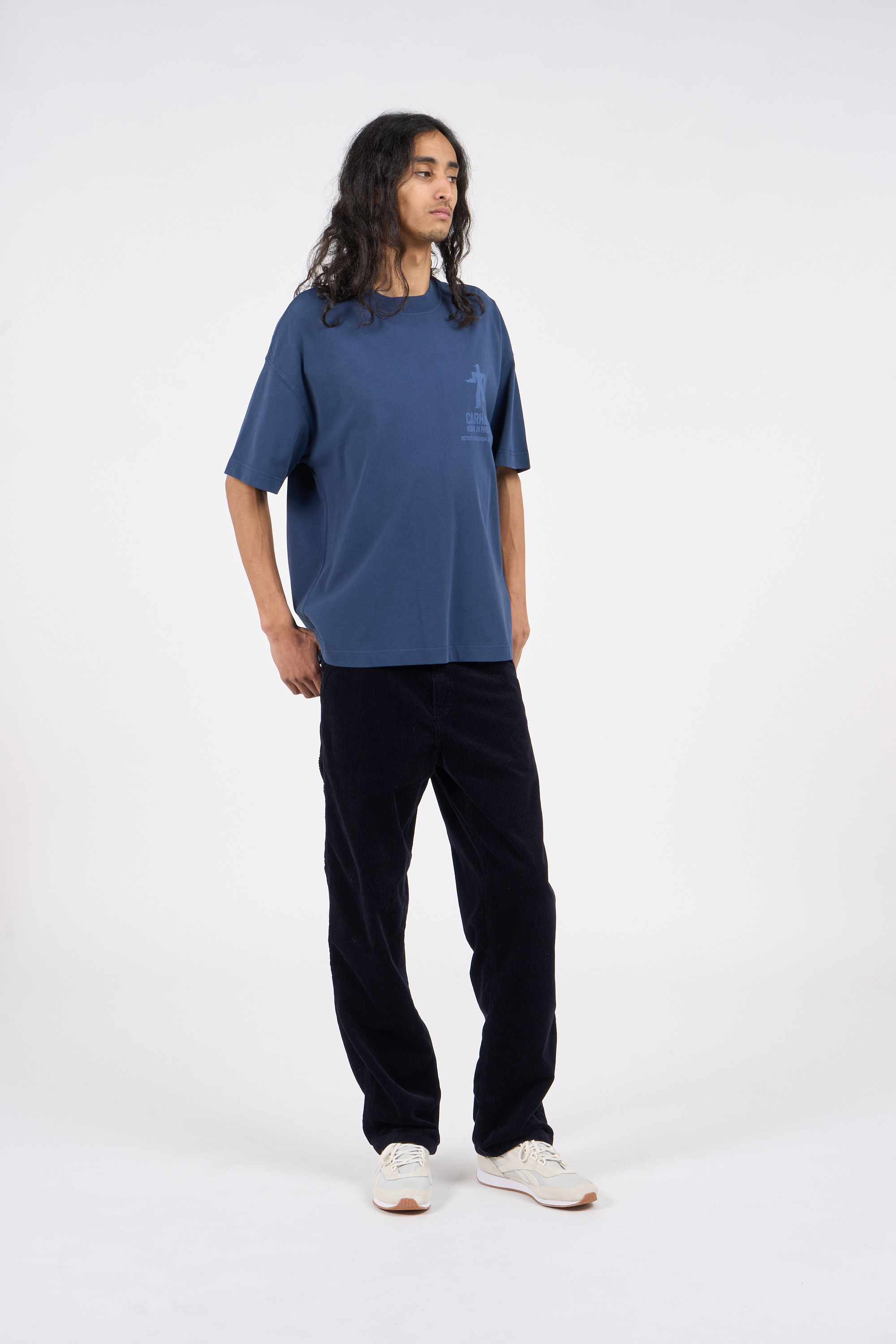 Pantalon droit en velours Bleu