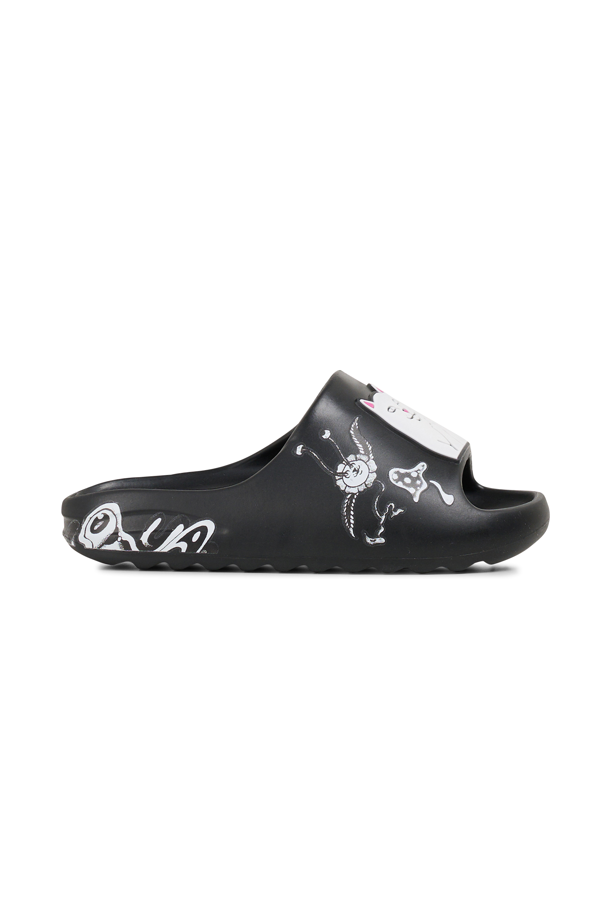 Flat furry sheepskin sandals Black