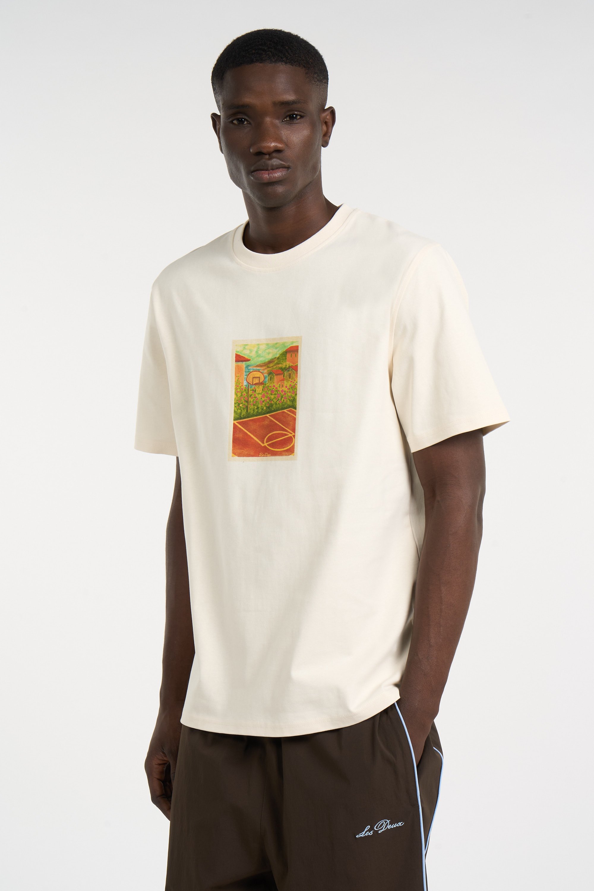 Regular-fit round-neck cotton T-shirt | White LES DEUX Men