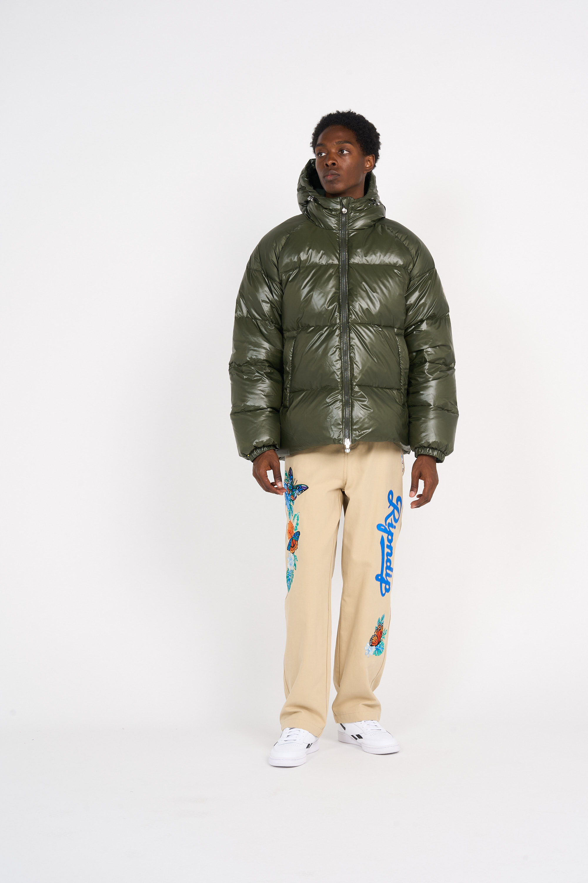 Lightweight quilted padded jacket with high neck Khaki