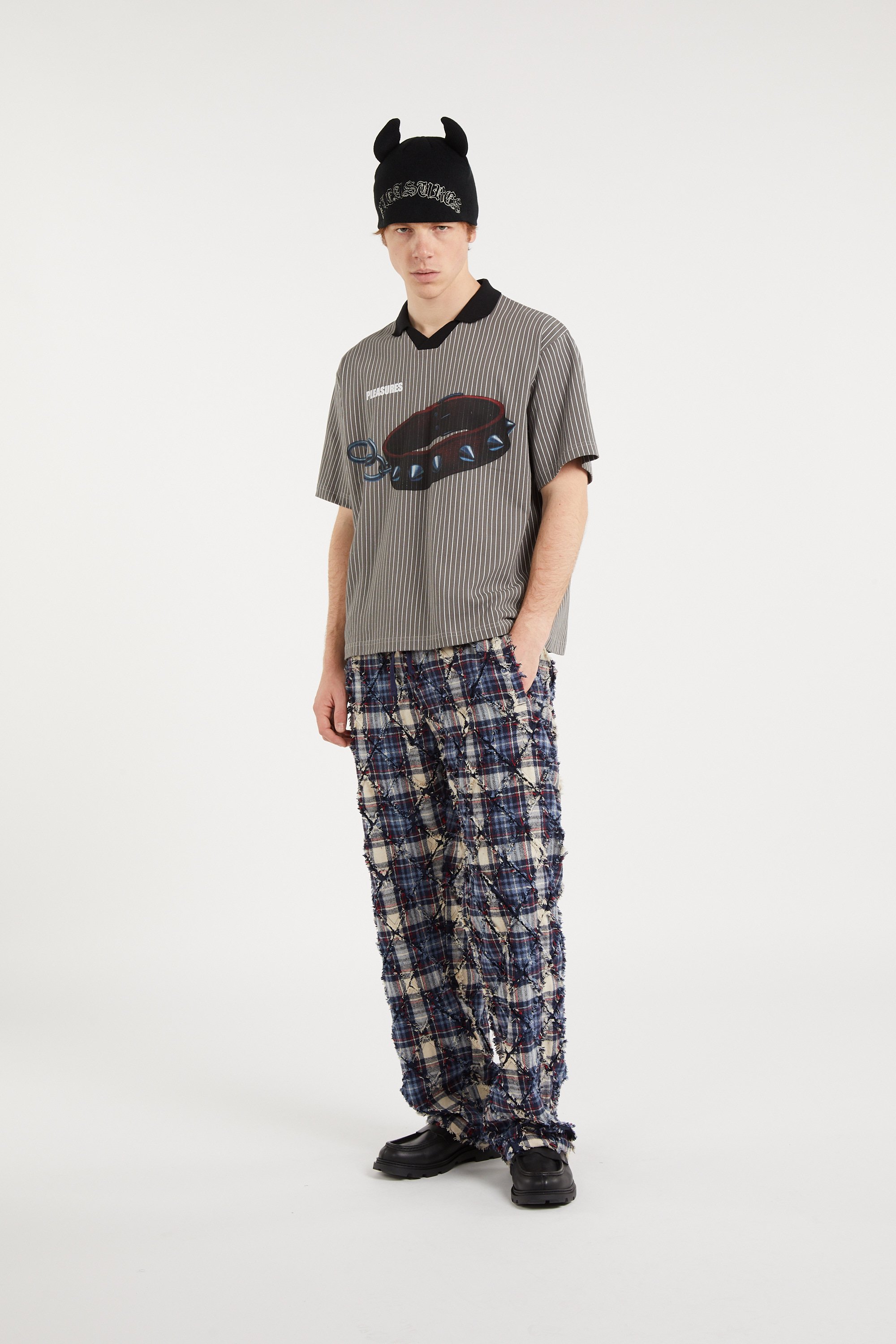 T-shirt ample rayé à sérigraphie Noir