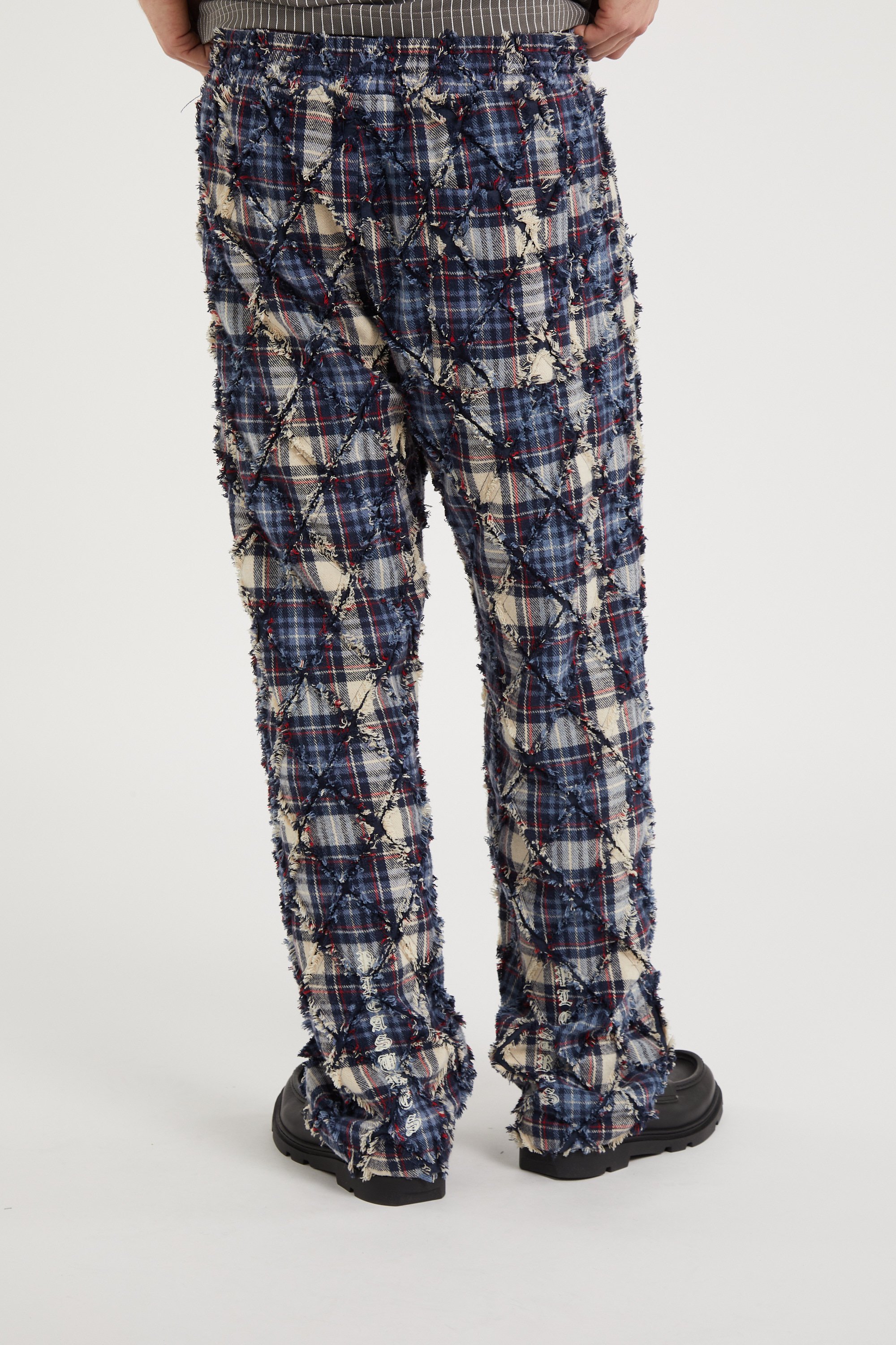 Pantalon large à carreaux Bleu