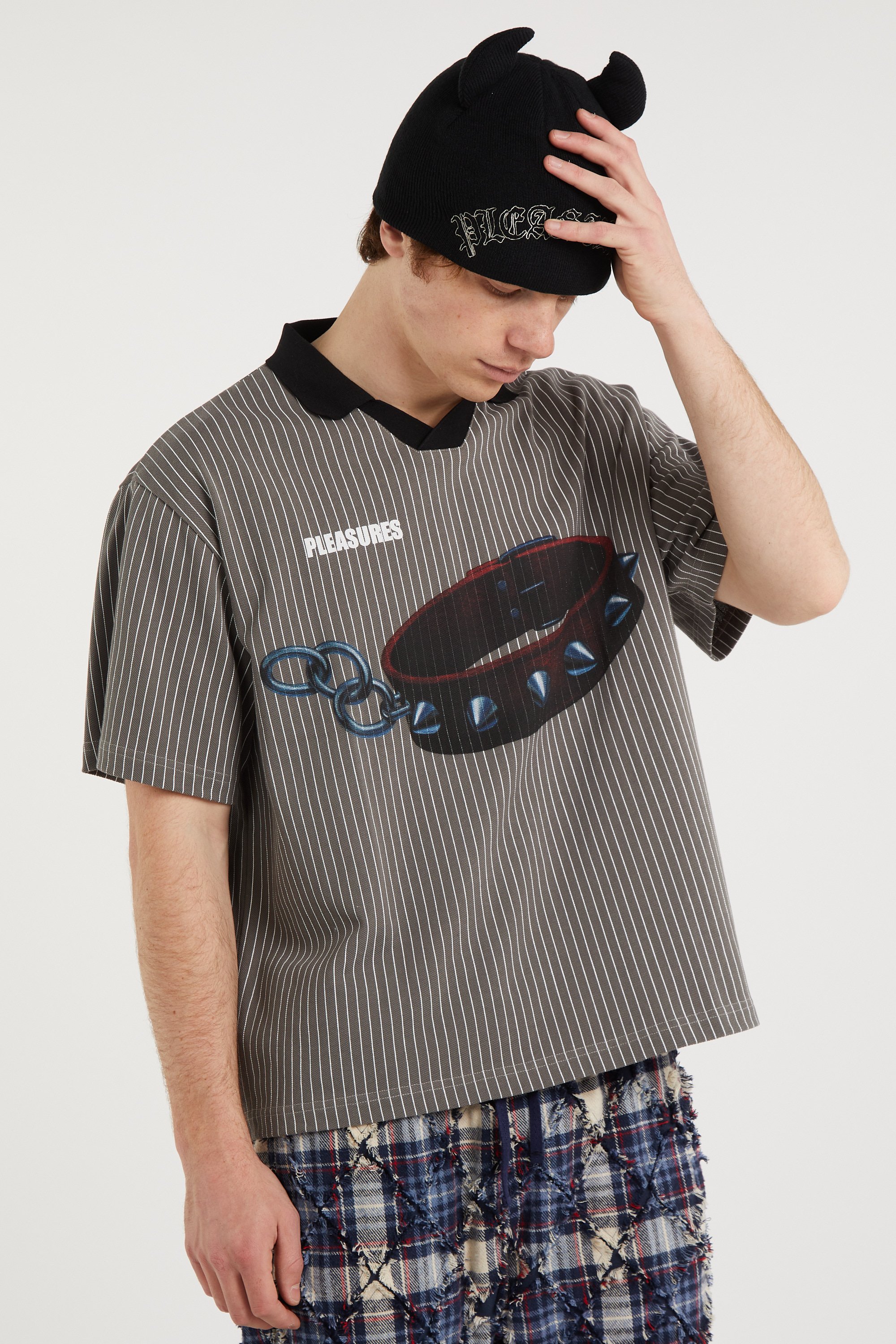 T-shirt ample rayé à sérigraphie Noir