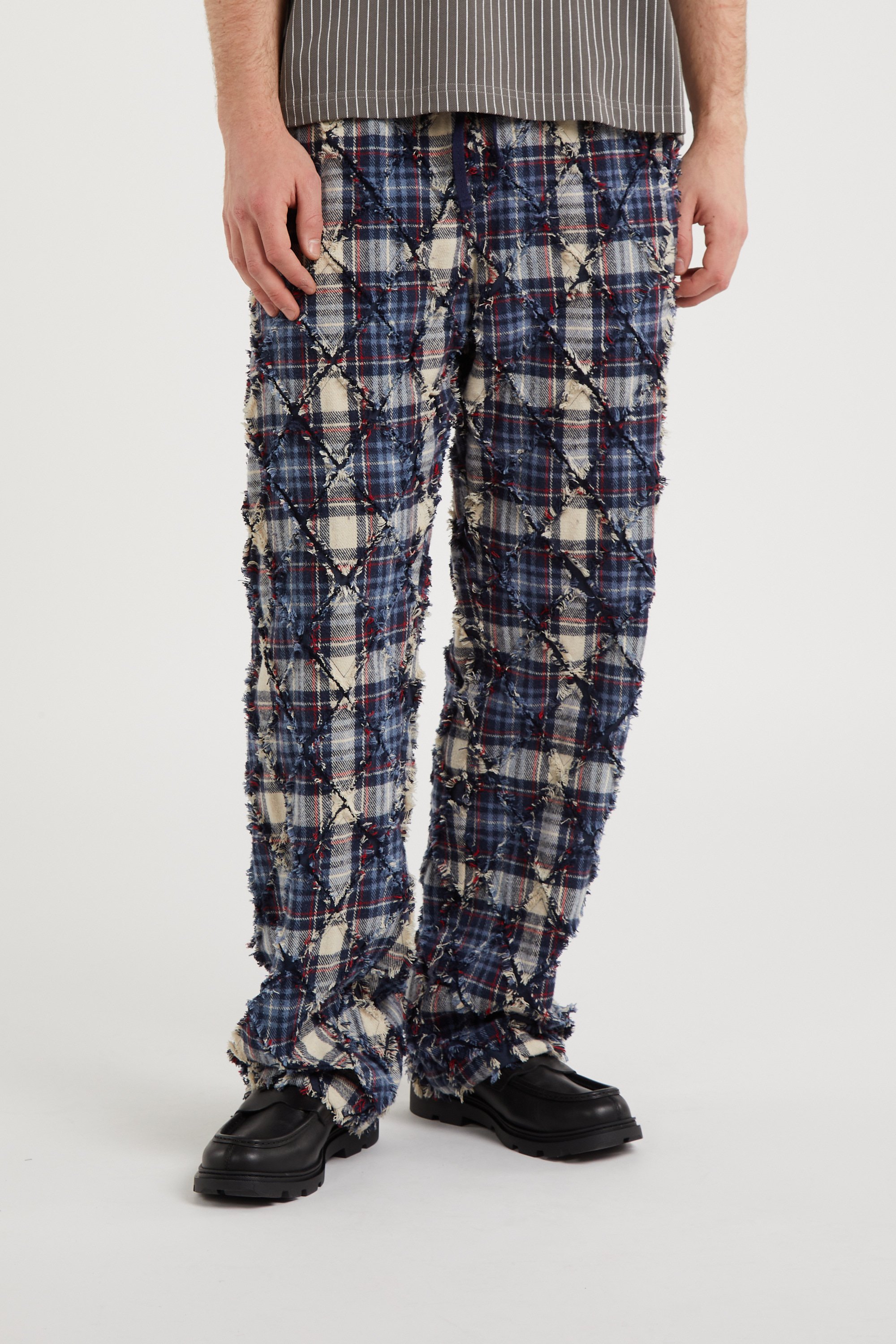 Pantalon large à carreaux Bleu