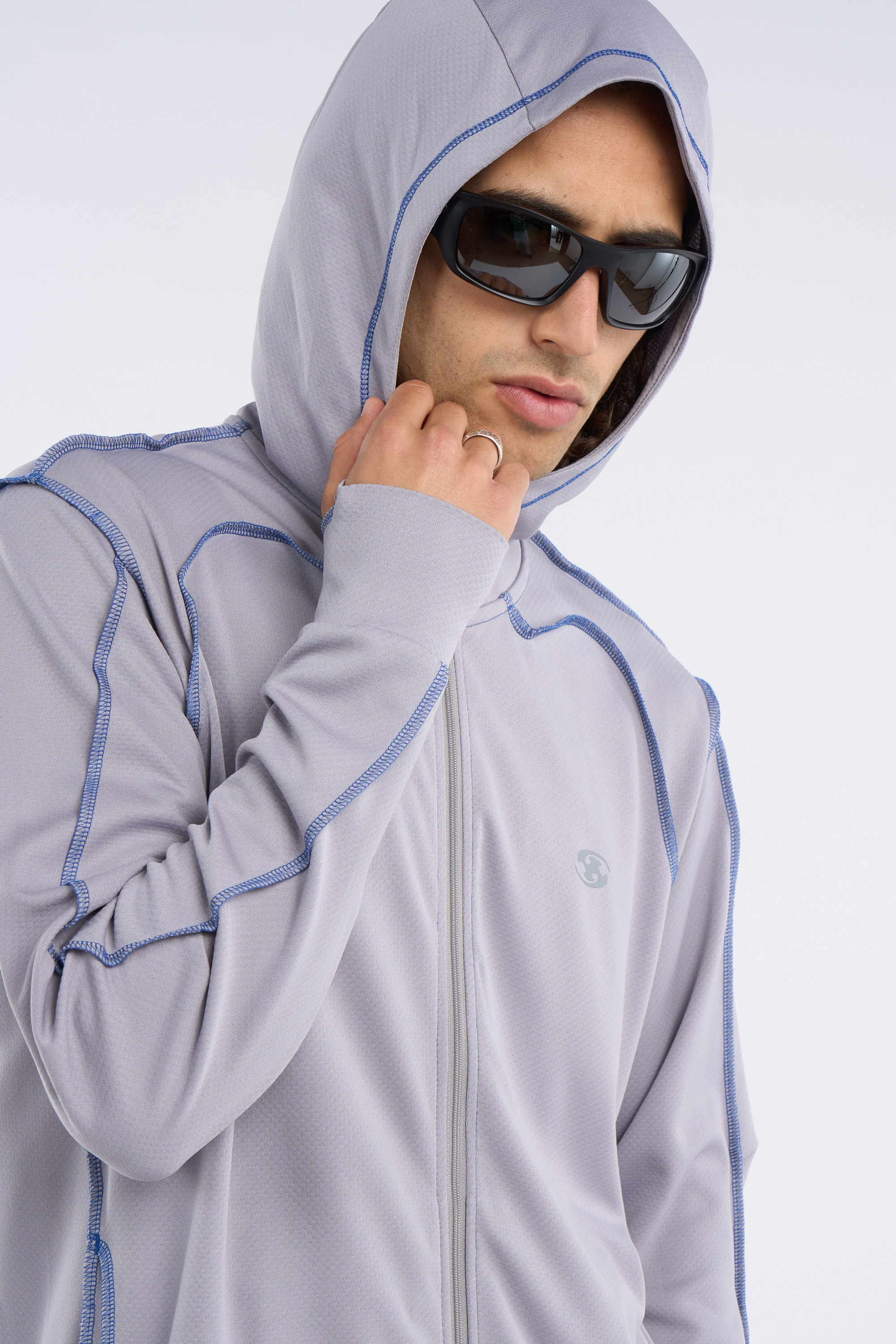 Regular-fit zip-up cotton-blend hoodie with Pony Player Grey