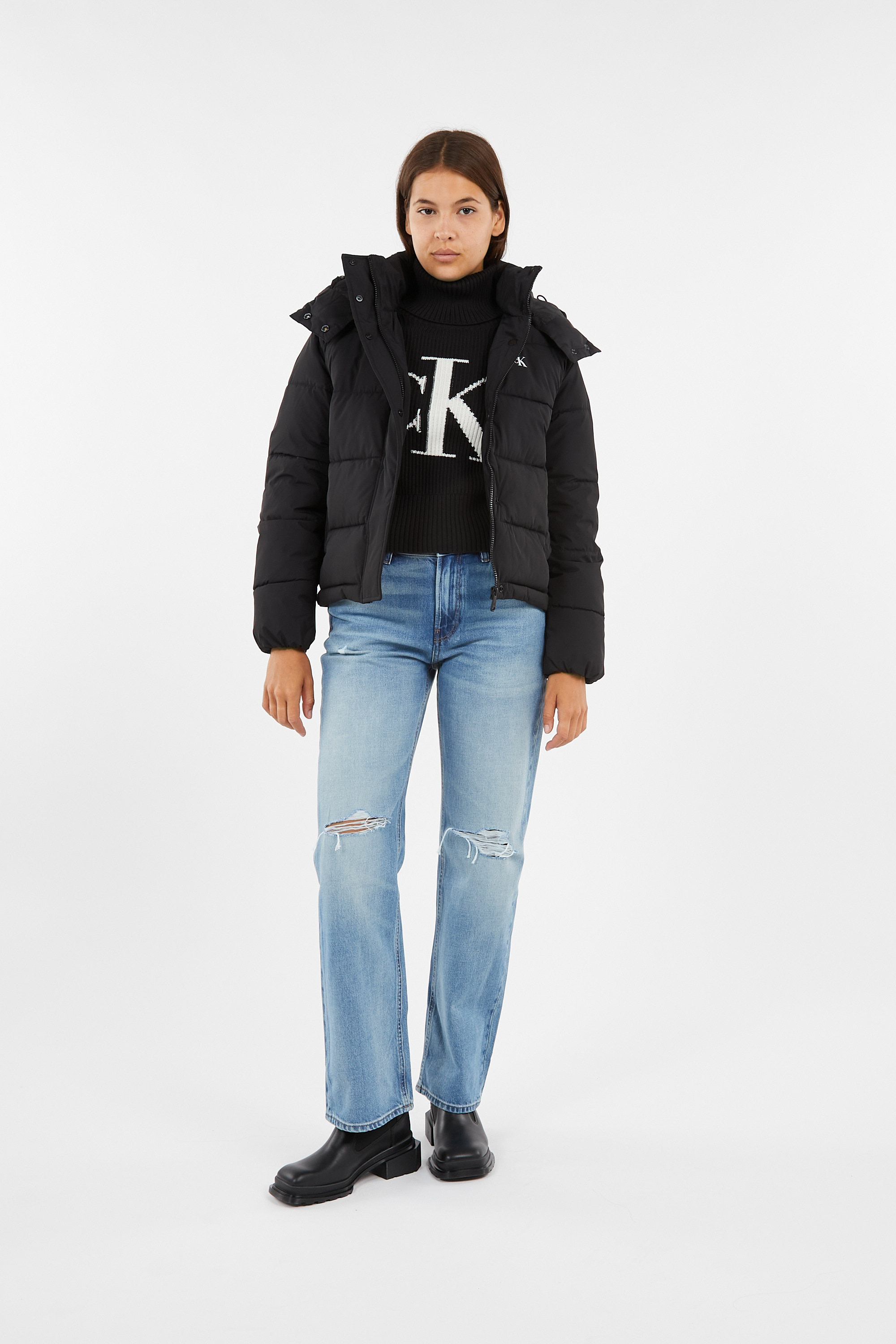 Lightweight quilted padded jacket with high neck Black