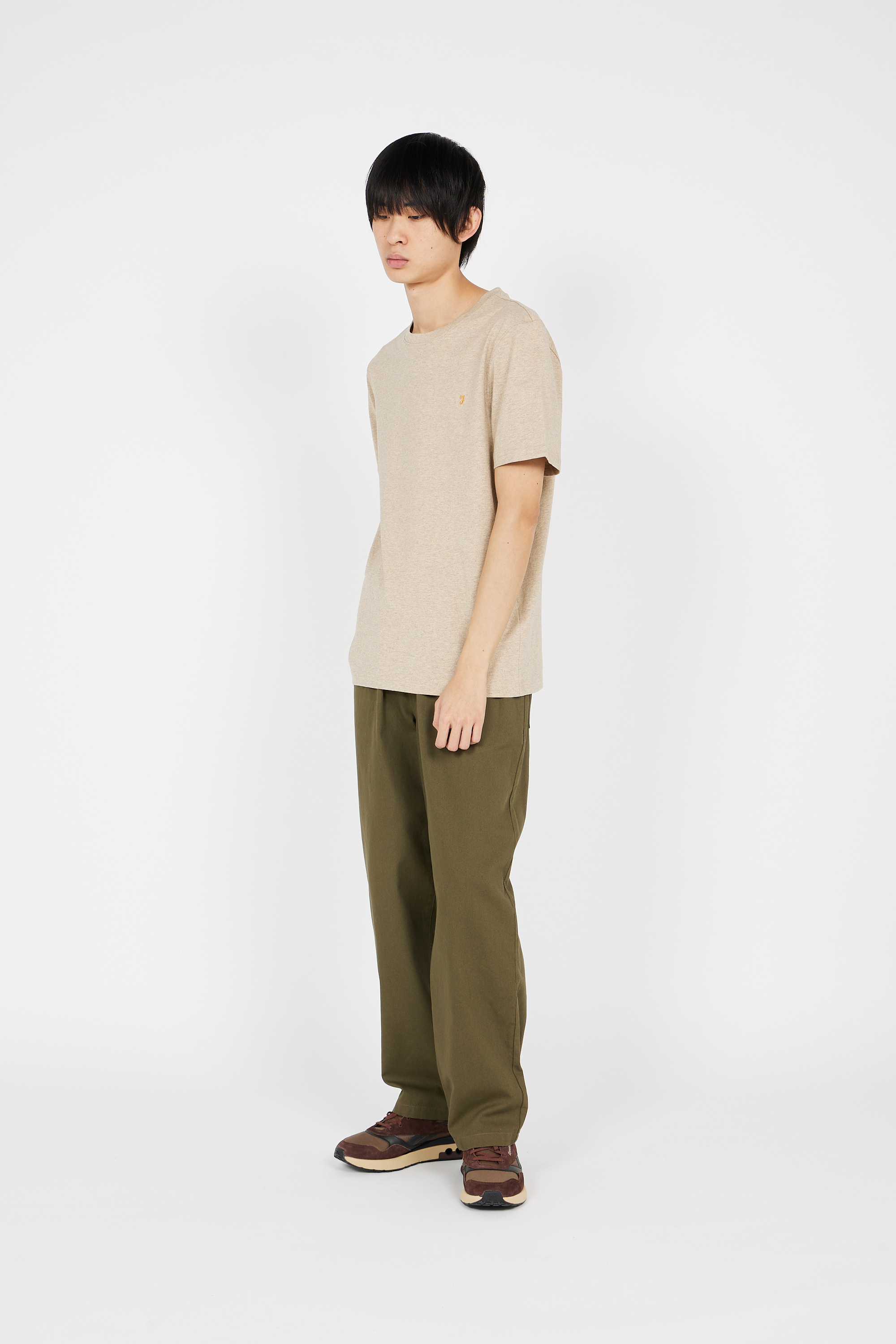 Regular-fit round-neck cotton T-shirt Beige