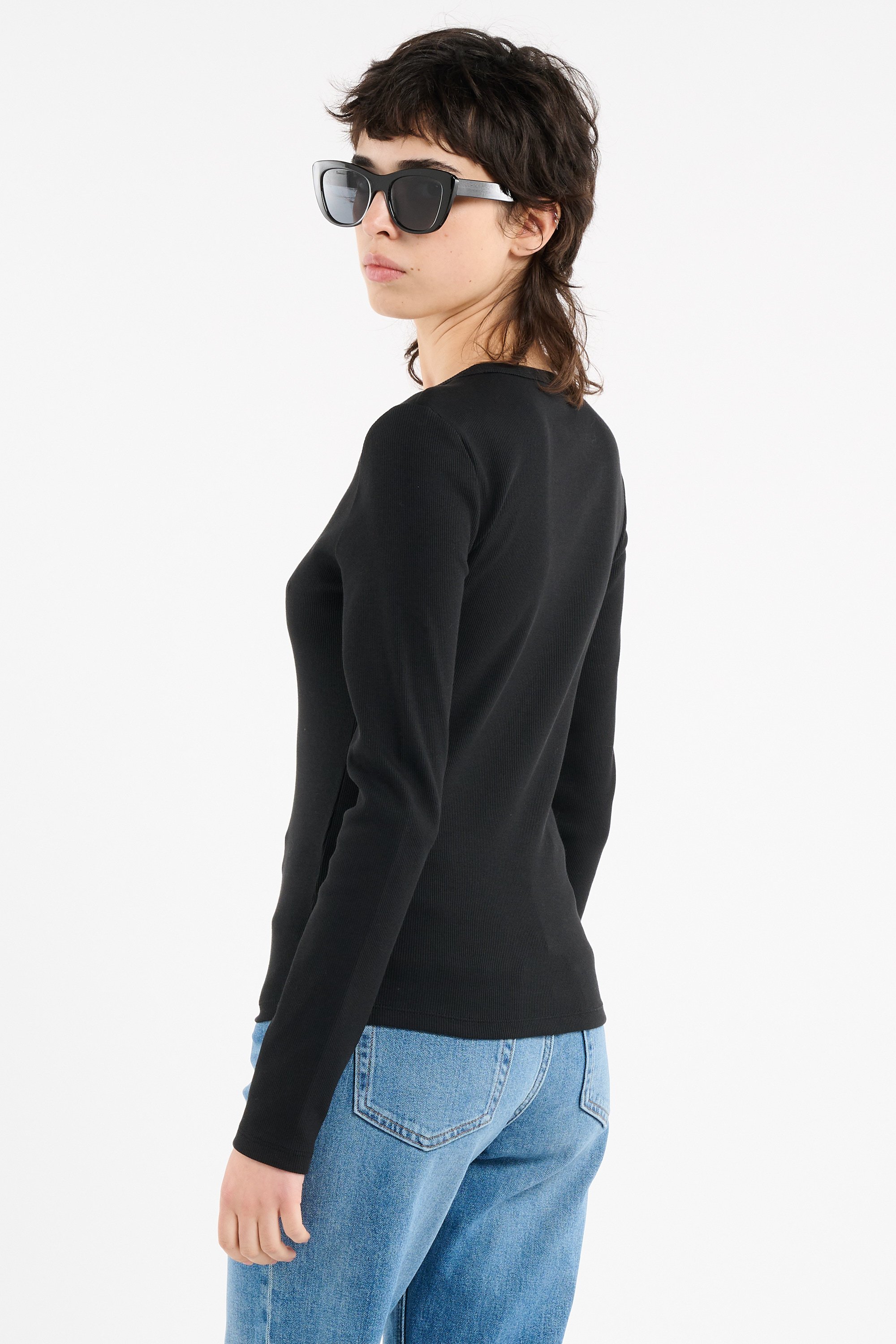 Regular-fit round-neck cotton T-shirt | Black CALVIN KLEIN Women