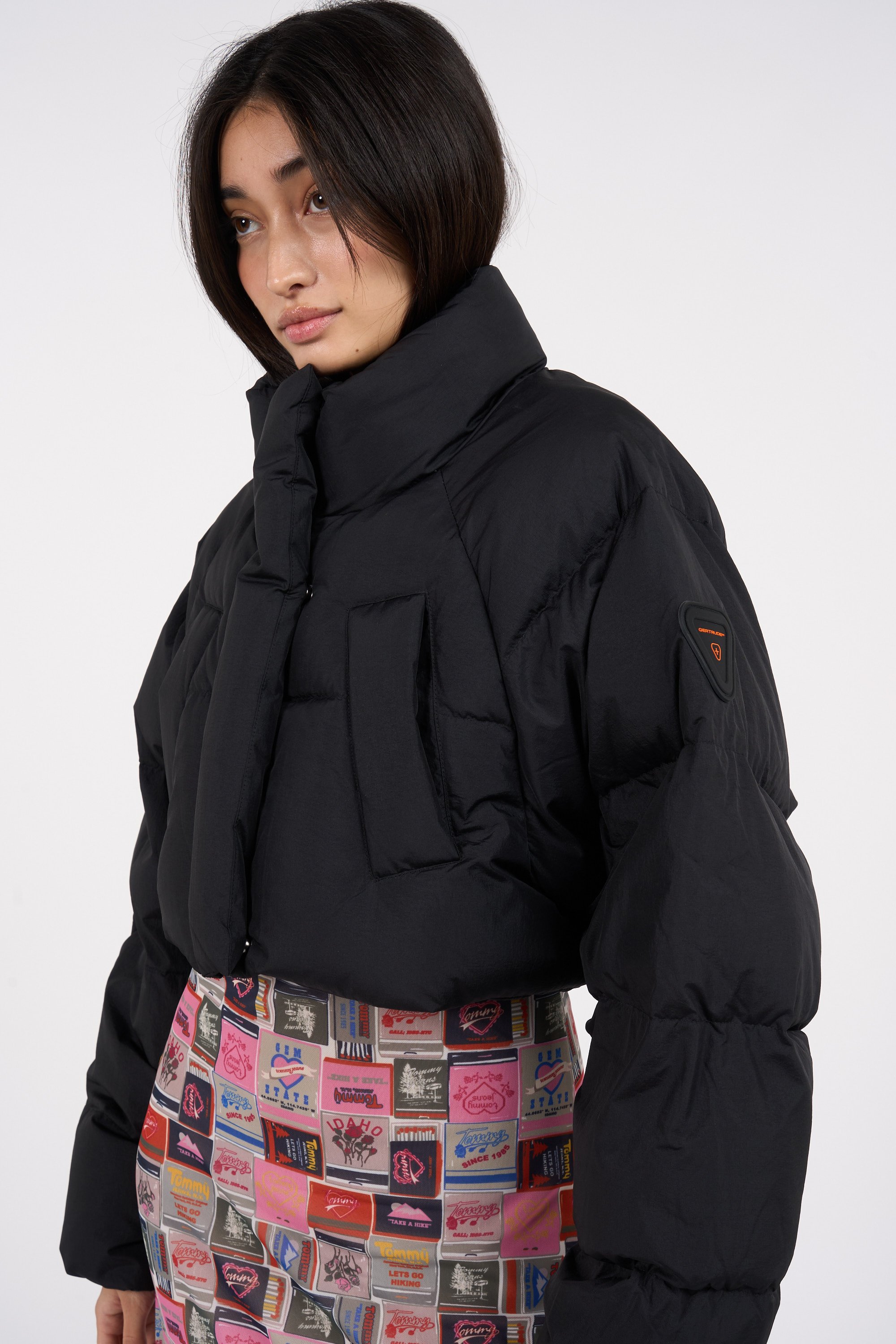 Lightweight quilted padded jacket with high neck Black