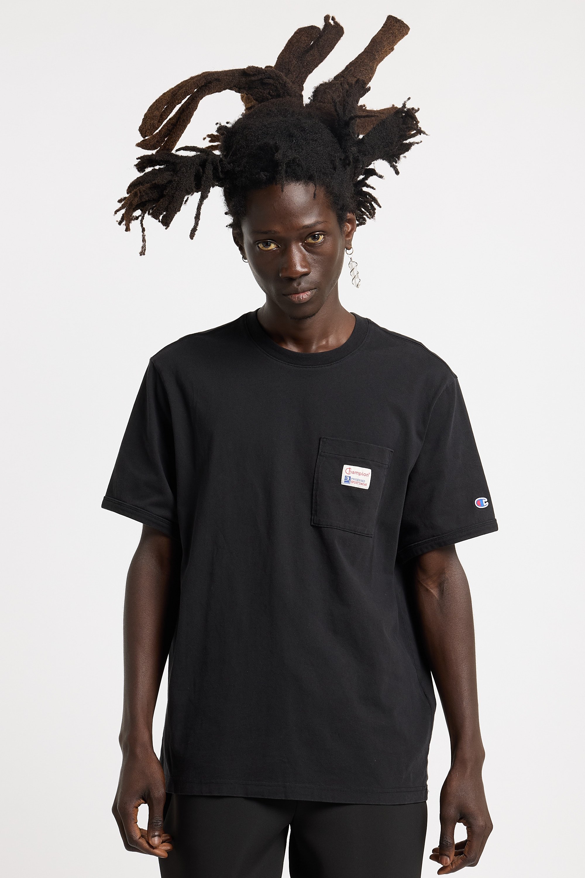 Regular-fit round-neck cotton T-shirt | Black CHAMPION Men