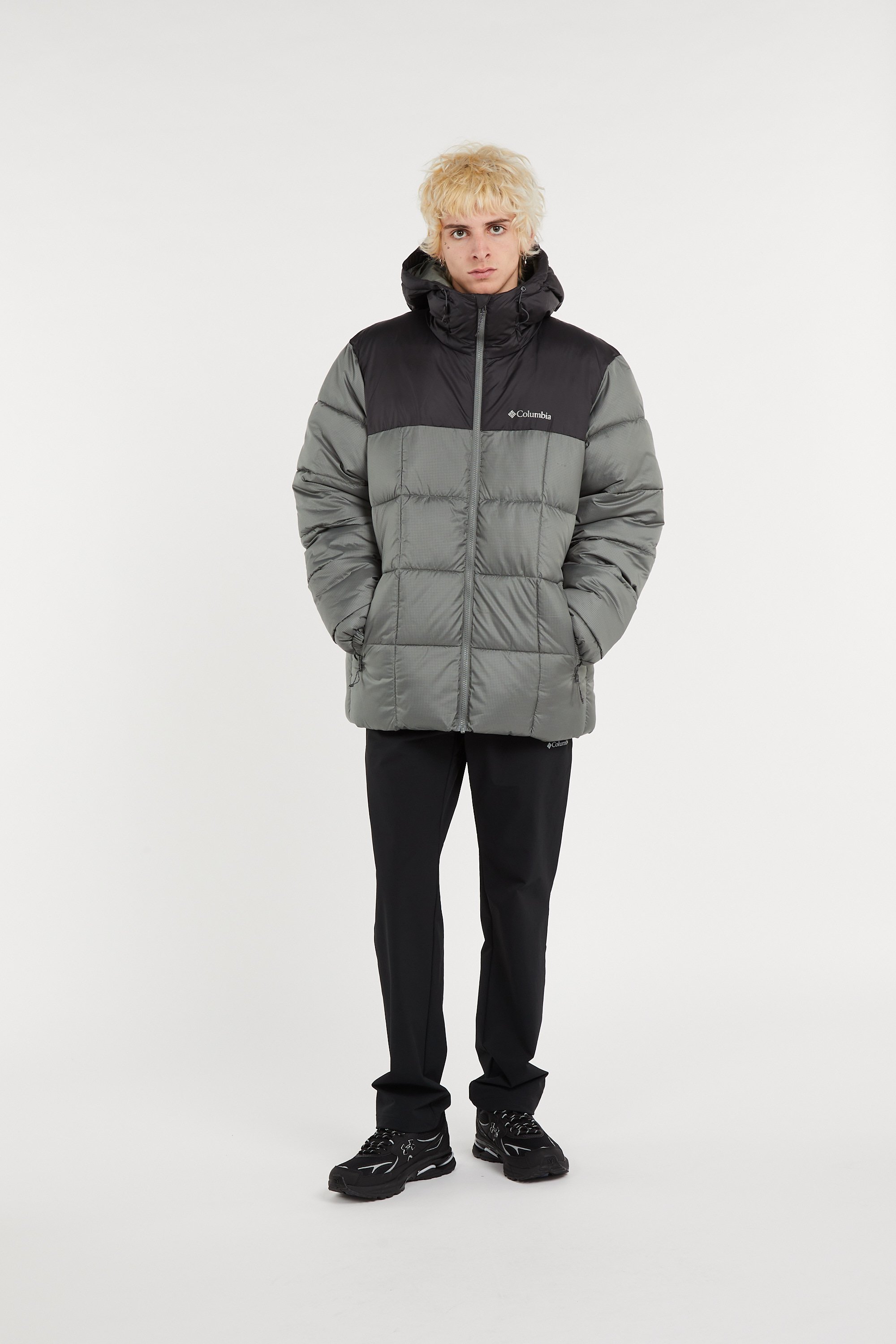 Zipped high-neck colorblock padded jacket with hood COLUMBIA Green