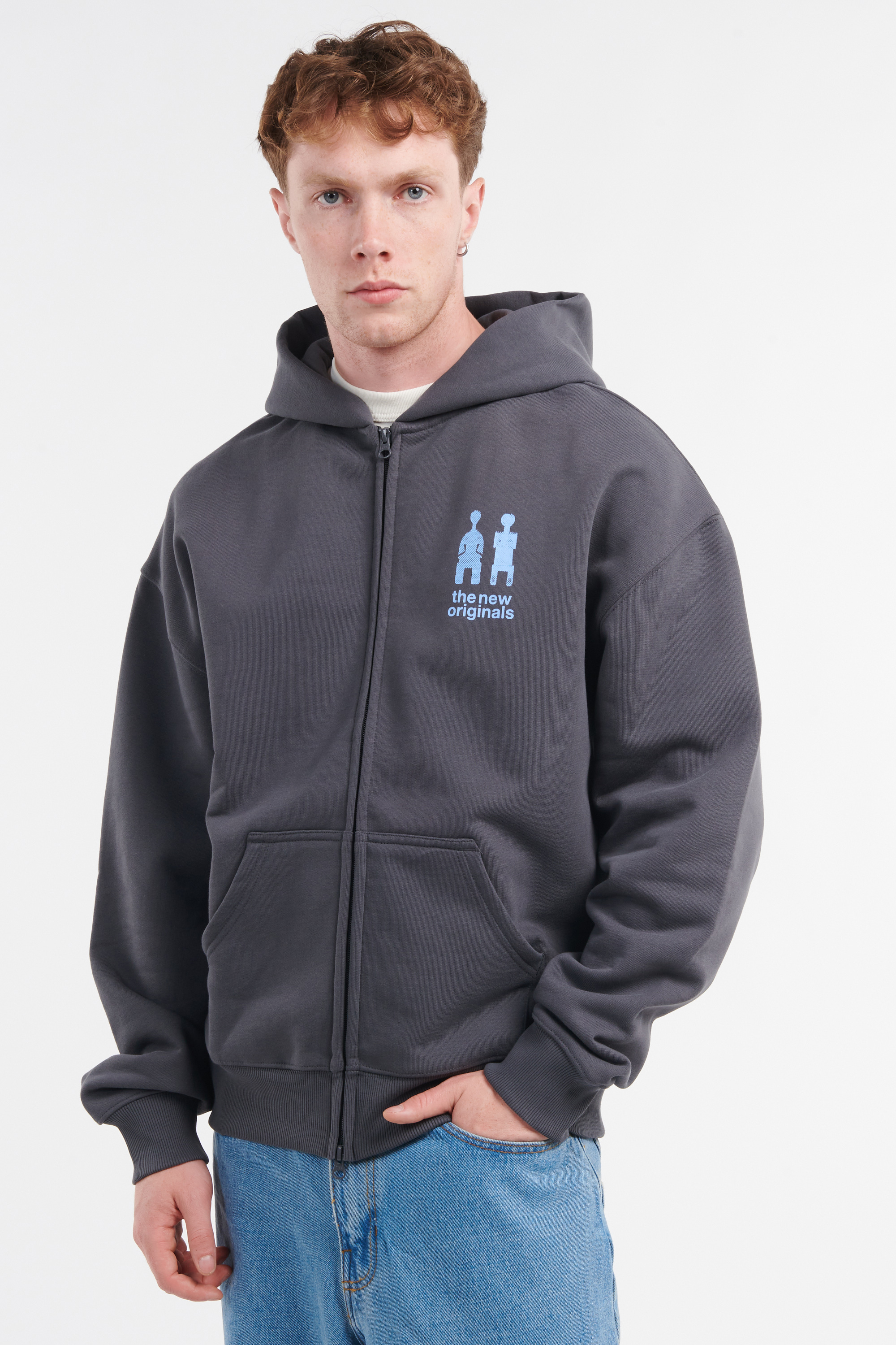 Regular-fit zip-up cotton-blend hoodie with Pony Player Black