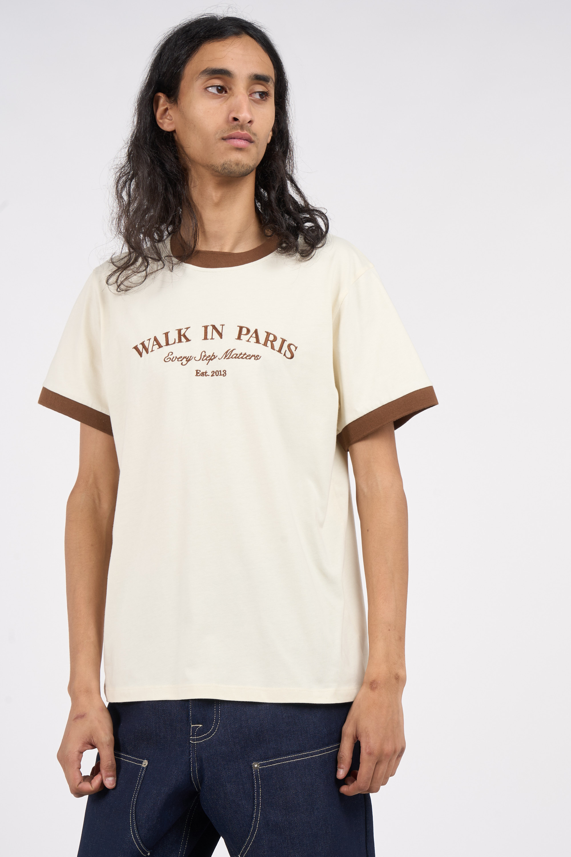 Regular-fit round-neck cotton T-shirt Beige