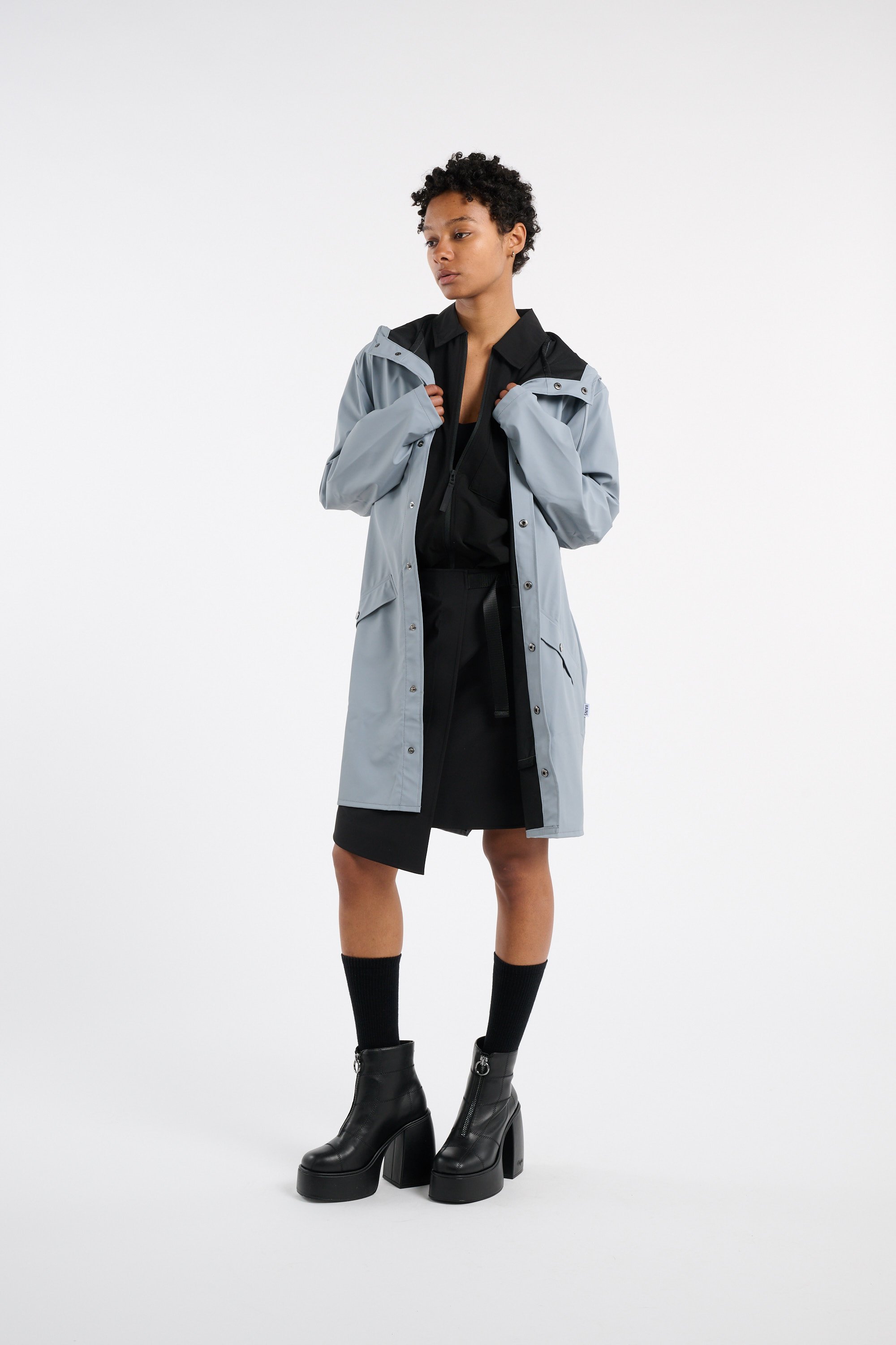 Coupe-vent imperméable long à capuche Bleu