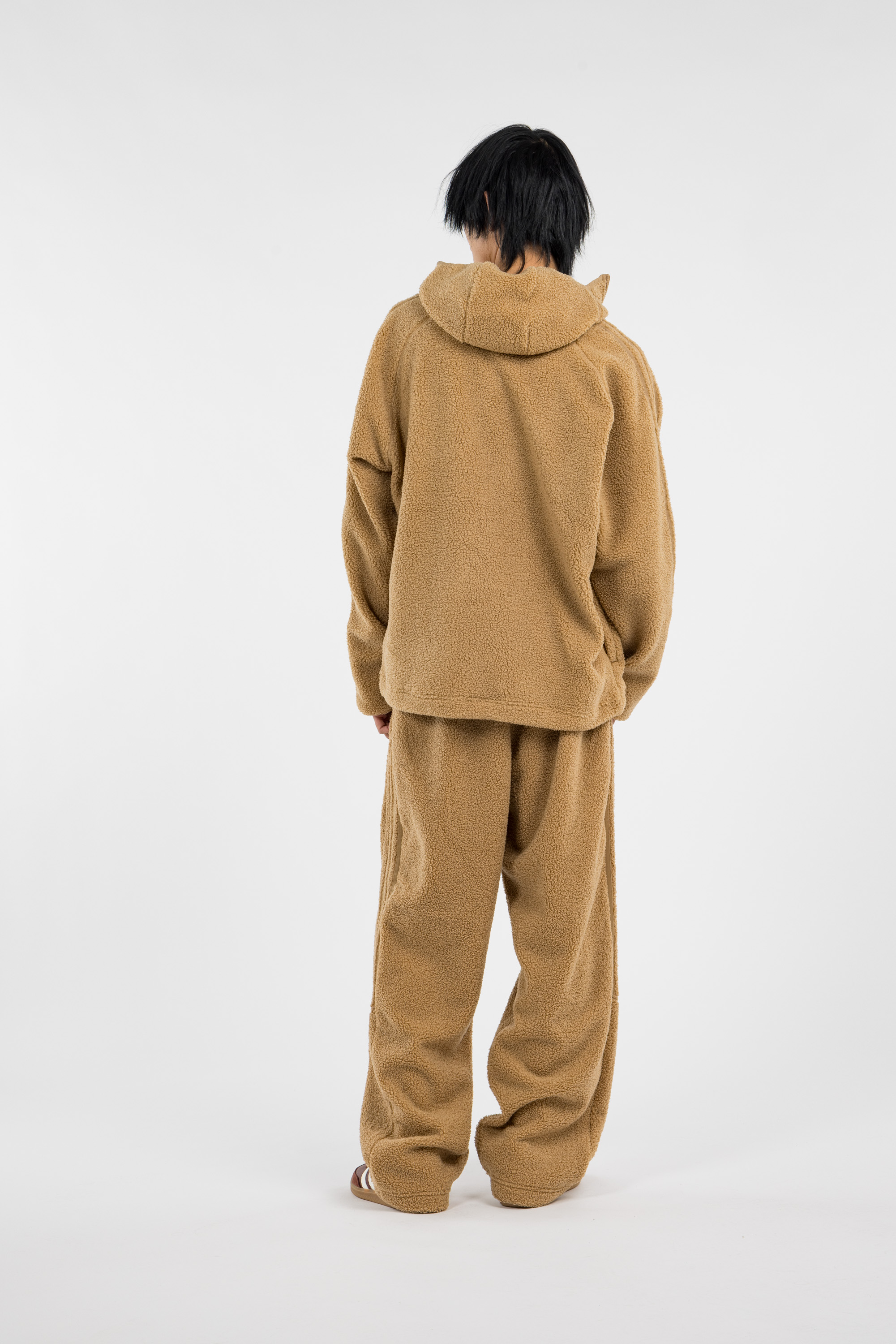 Regular-fit zip-up cotton-blend hoodie with Pony Player Brown