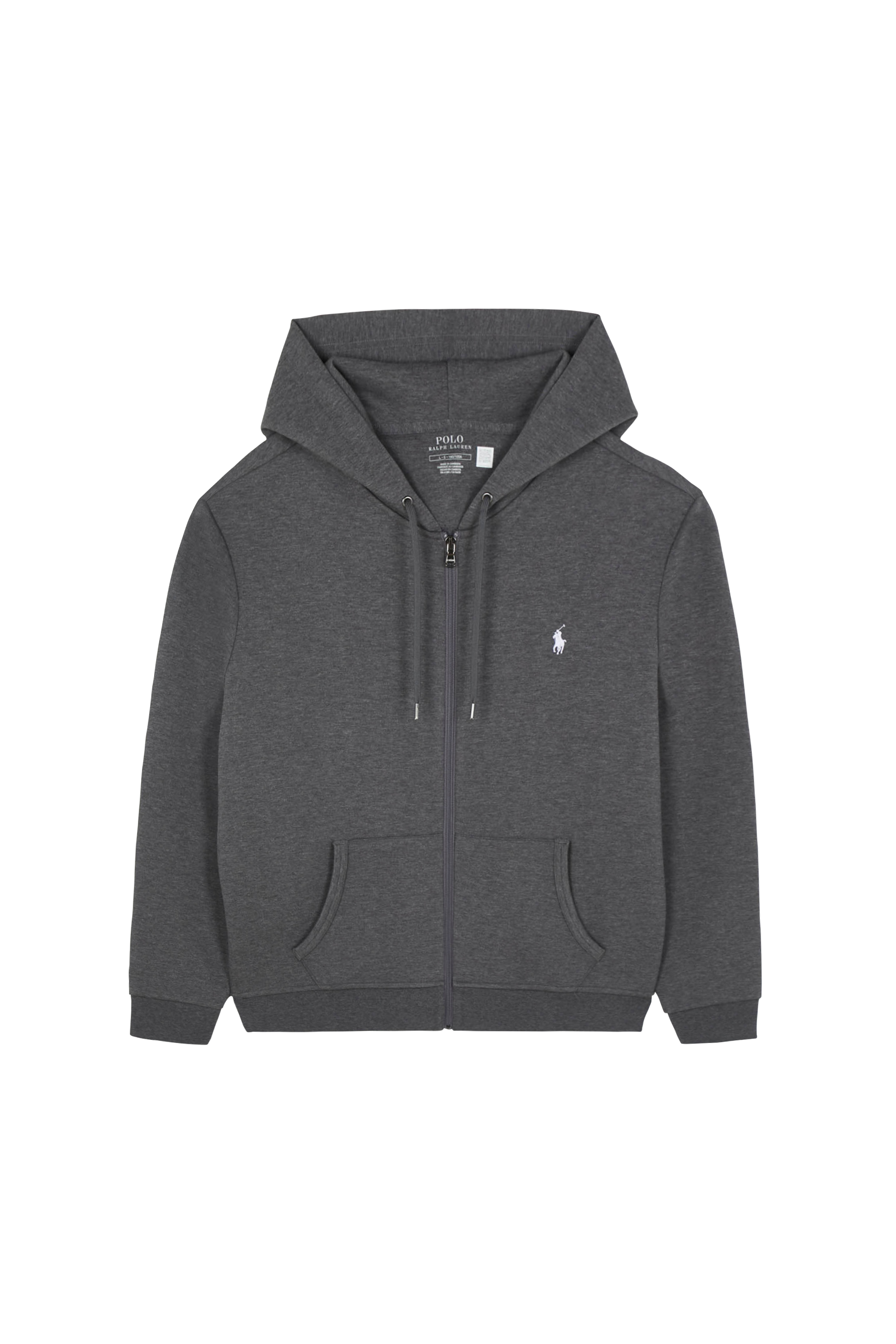 Regular-fit zip-up cotton-blend hoodie with Pony Player Grey