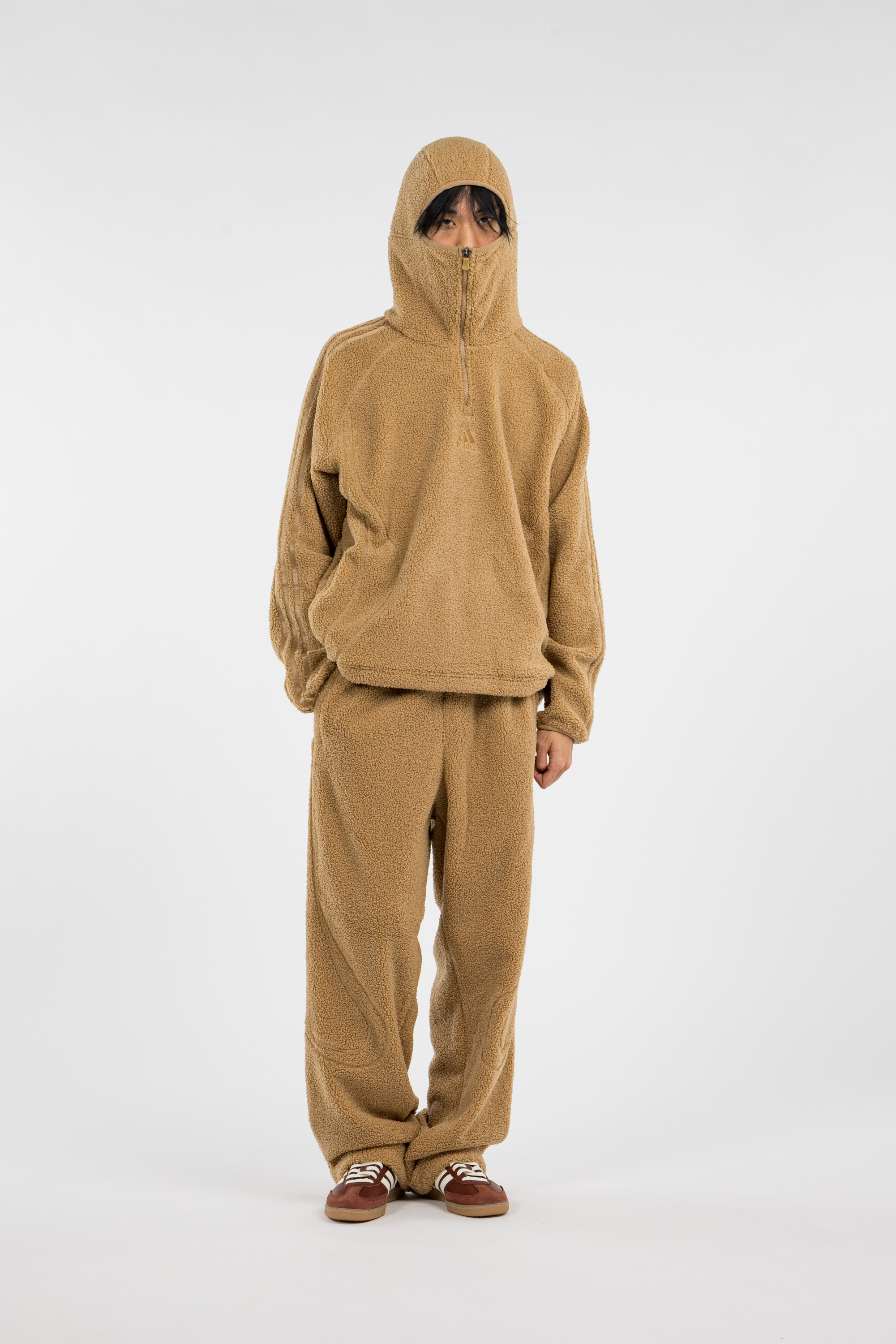 Regular-fit zip-up cotton-blend hoodie with Pony Player Brown