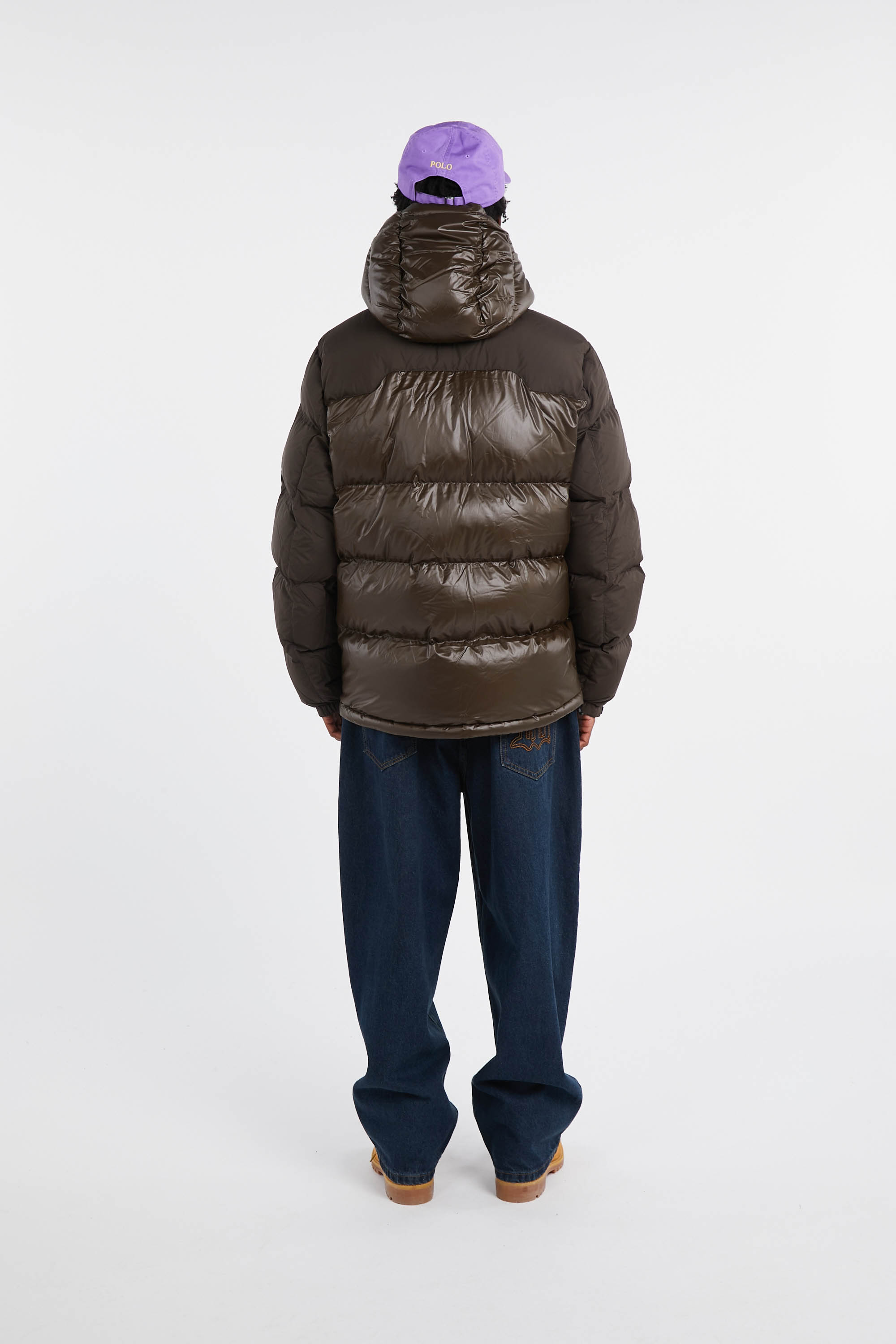 Lightweight quilted padded jacket with high neck Brown