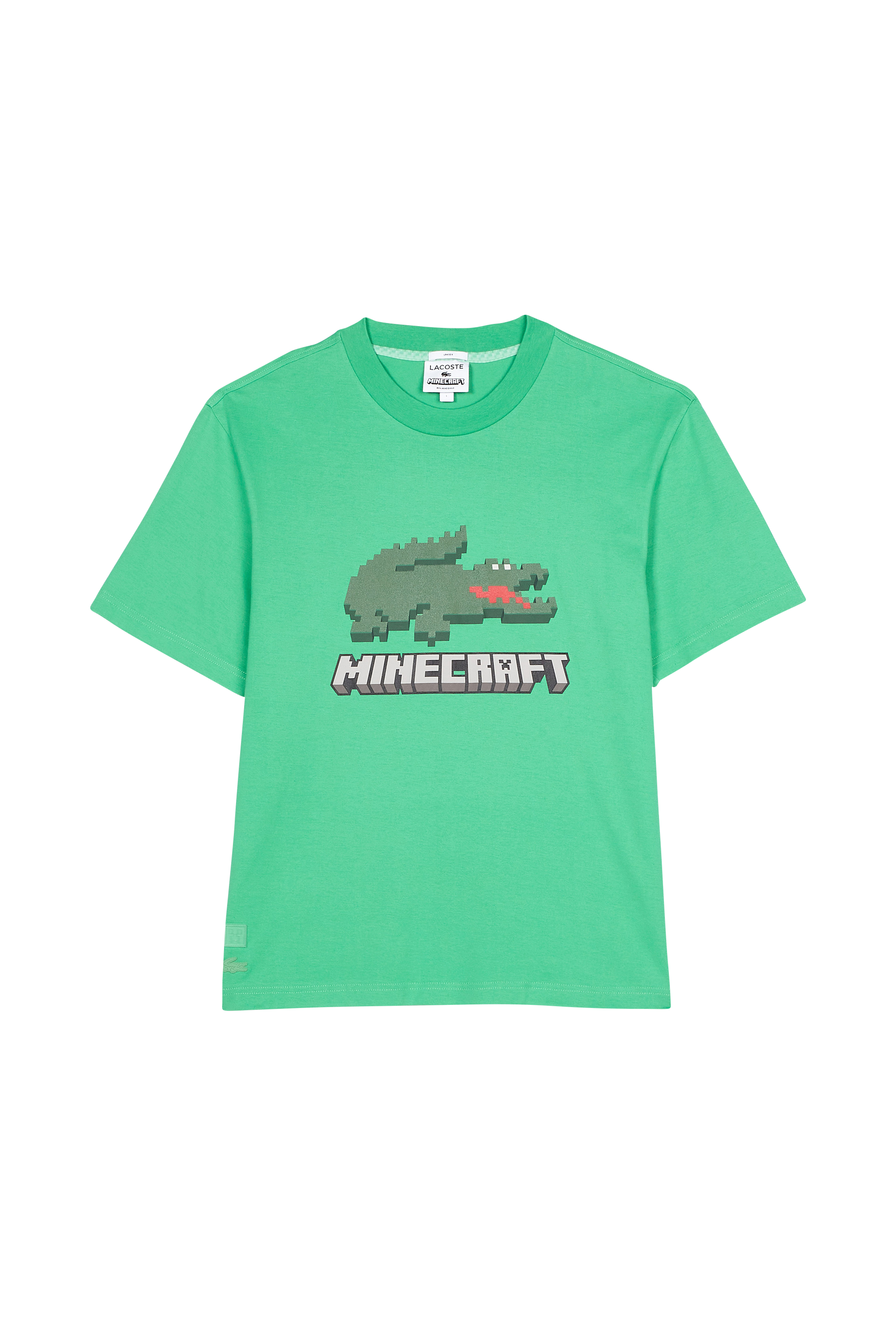 Tee-shirt col rond sérigraphié en coton Lacoste x Minecraft LACOSTE Vert