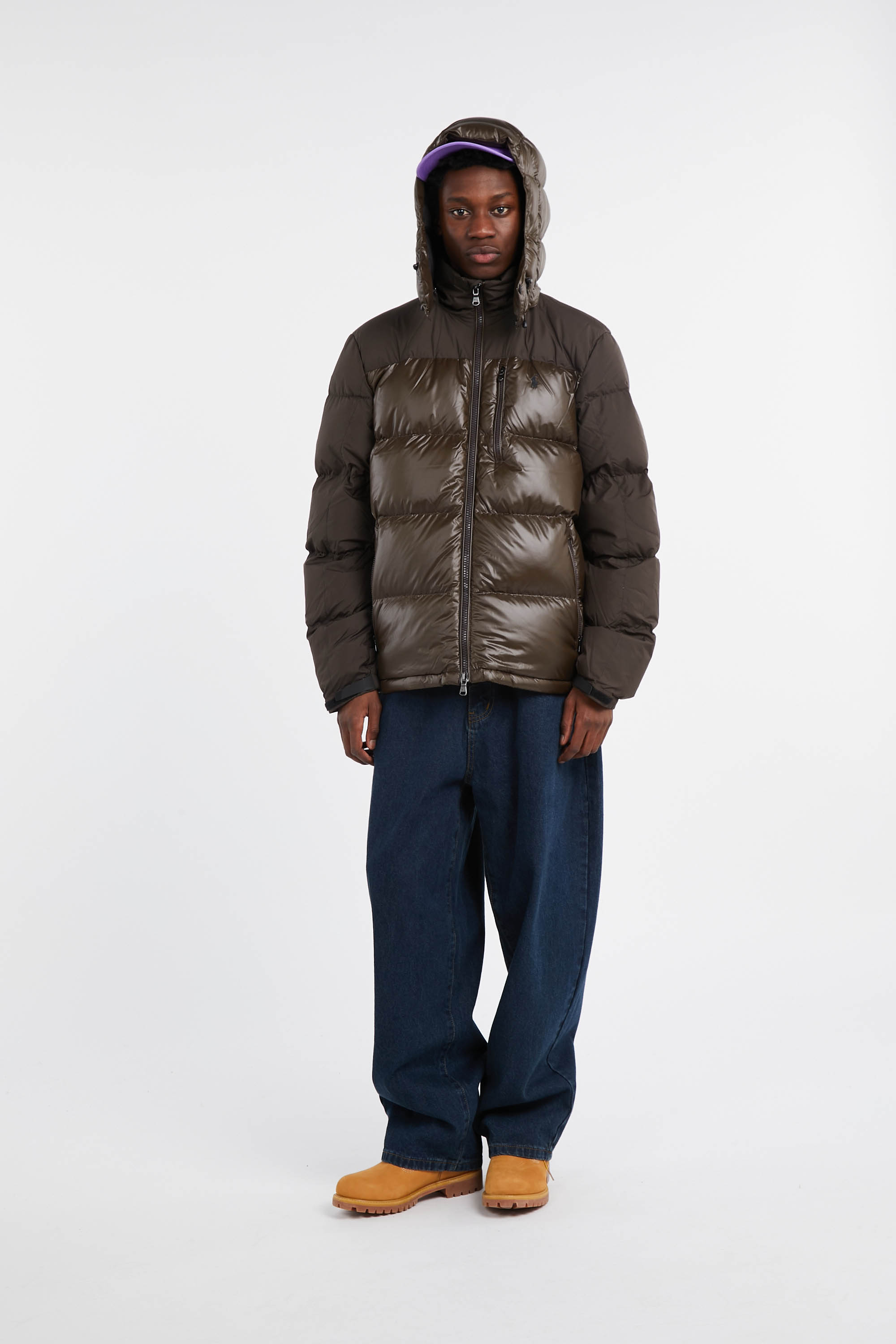 Lightweight quilted padded jacket with high neck Brown