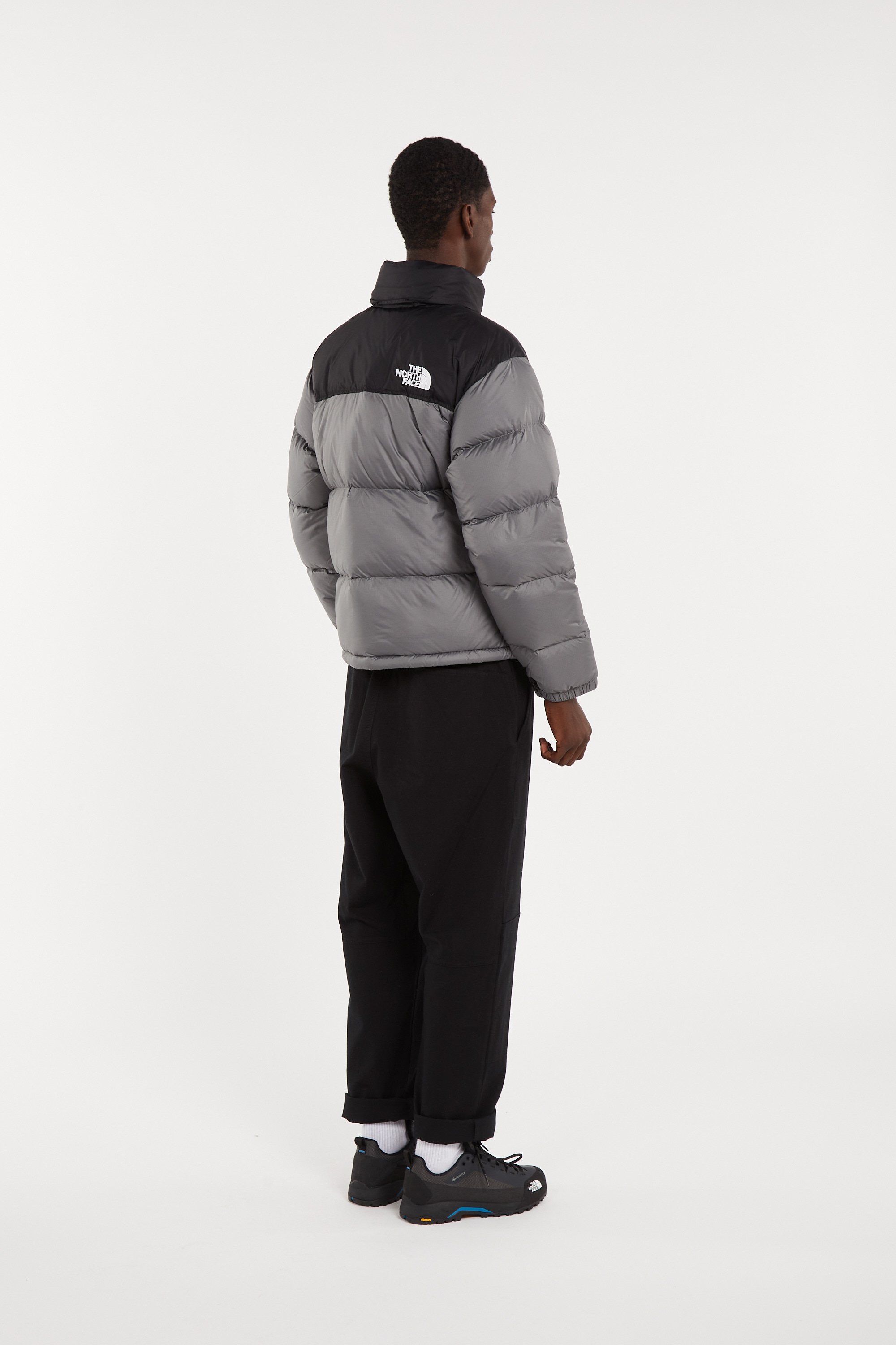 Zipped high-neck colorblock padded jacket with hood | Grey THE NORTH FACE Men