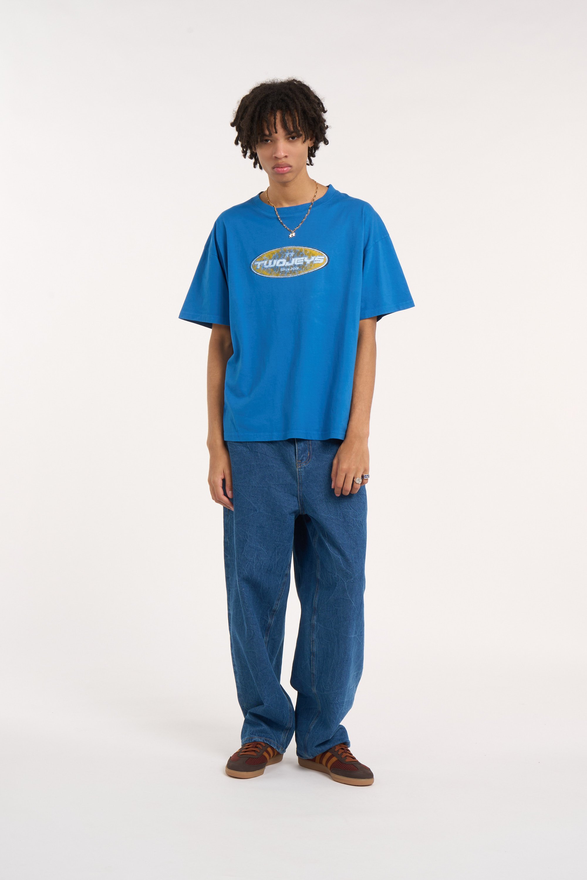 Regular-fit round-neck cotton T-shirt | Blue TWOJEYS Men