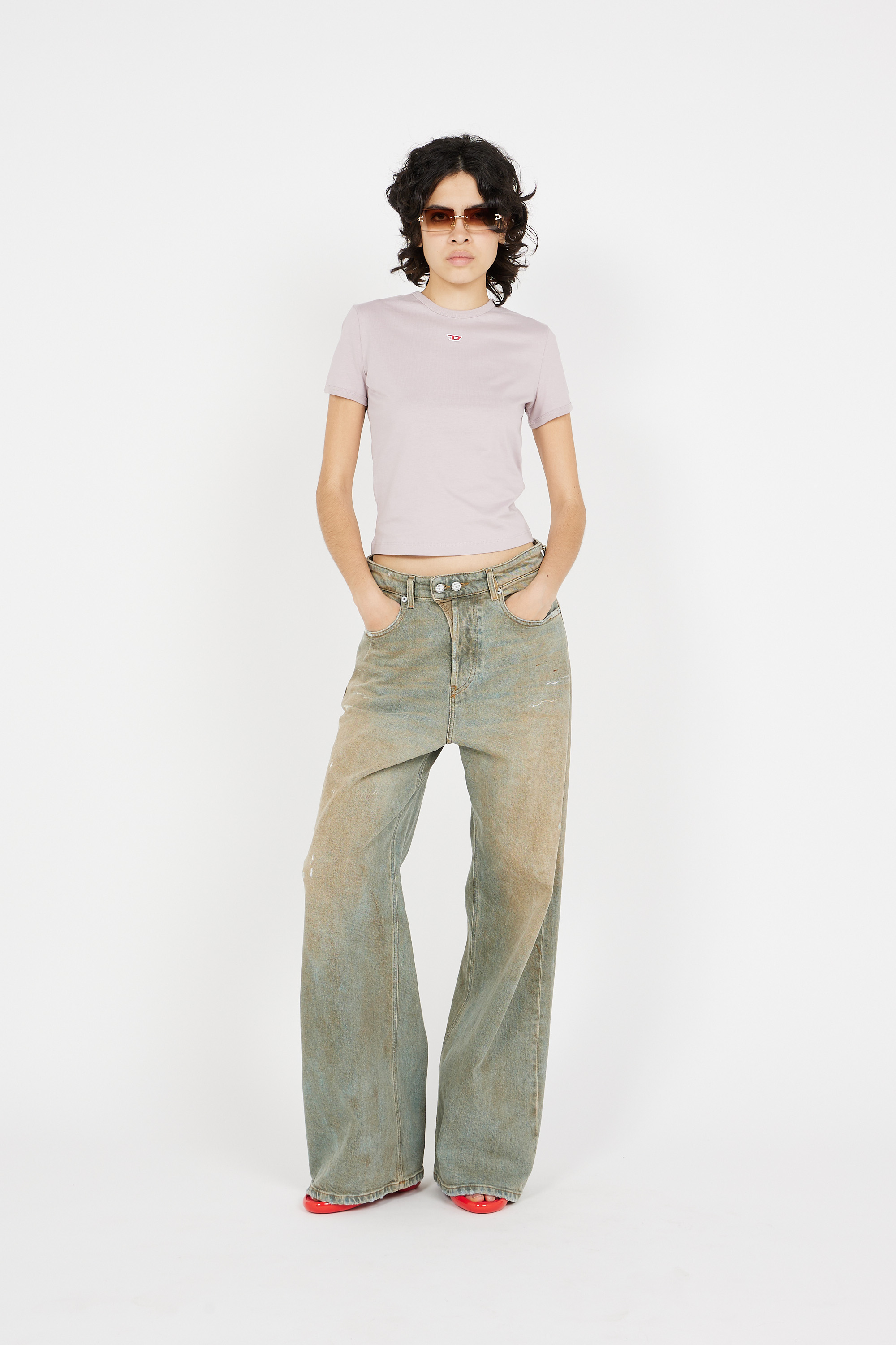 Regular-fit round-neck cotton T-shirt Beige