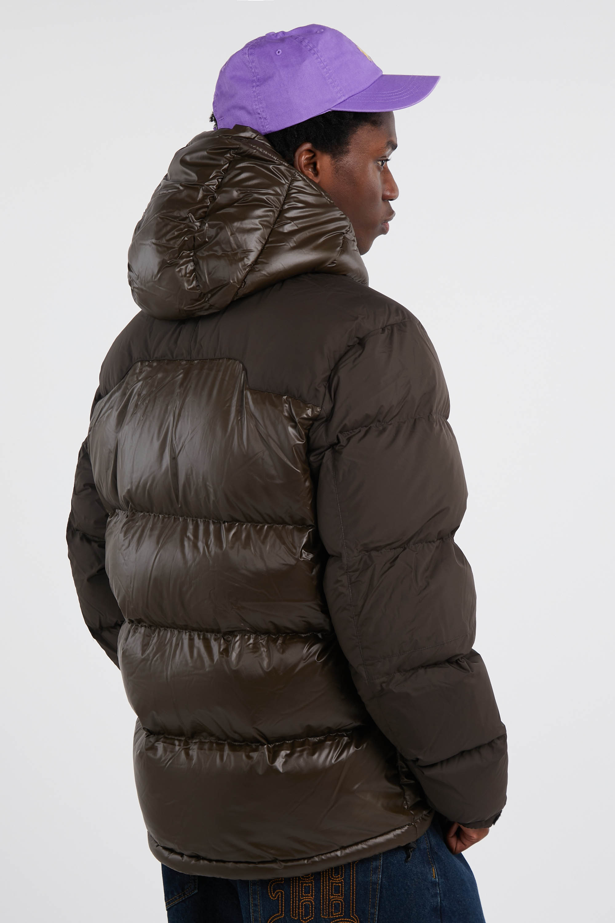 Lightweight quilted padded jacket with high neck Brown