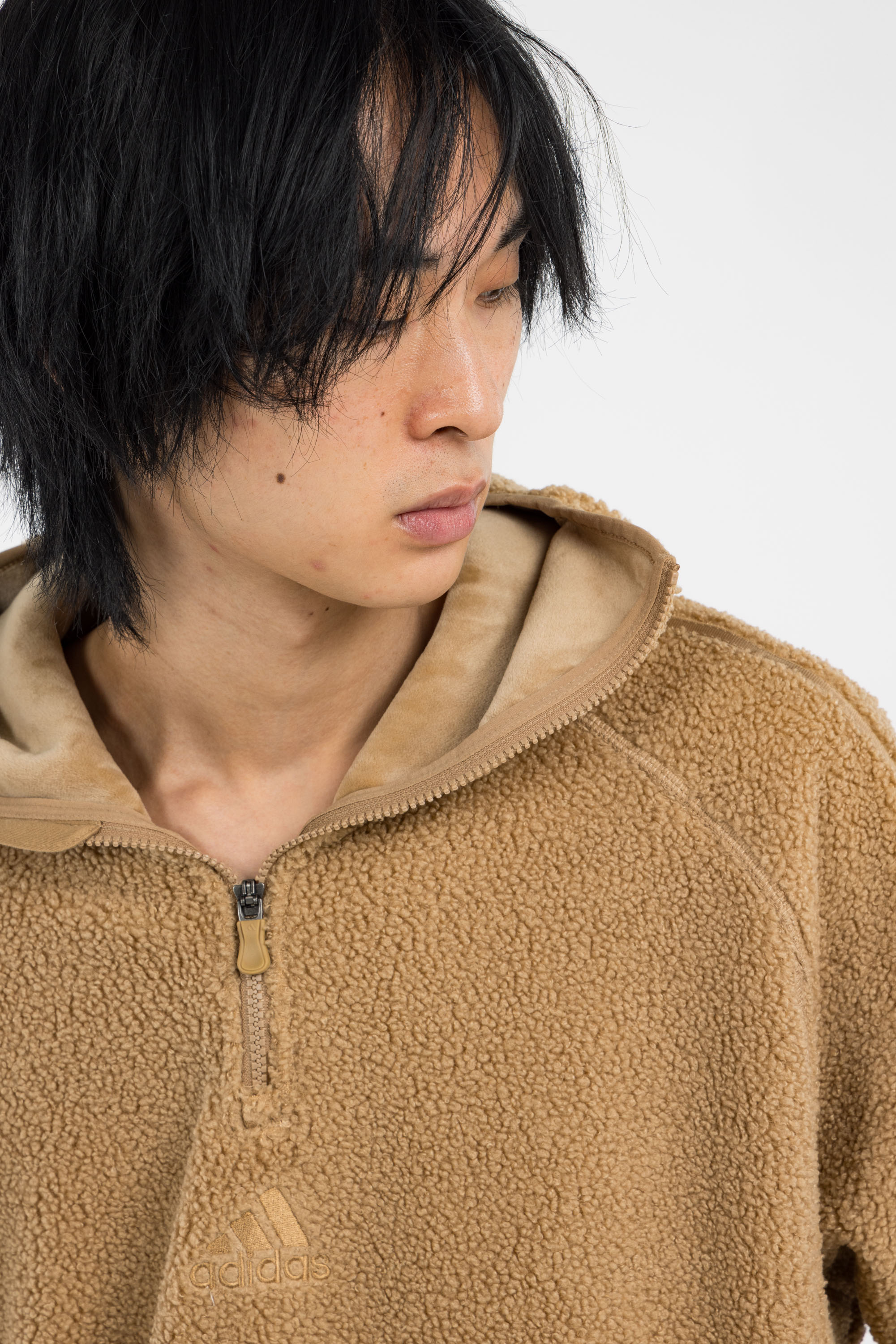 Regular-fit zip-up cotton-blend hoodie with Pony Player Brown