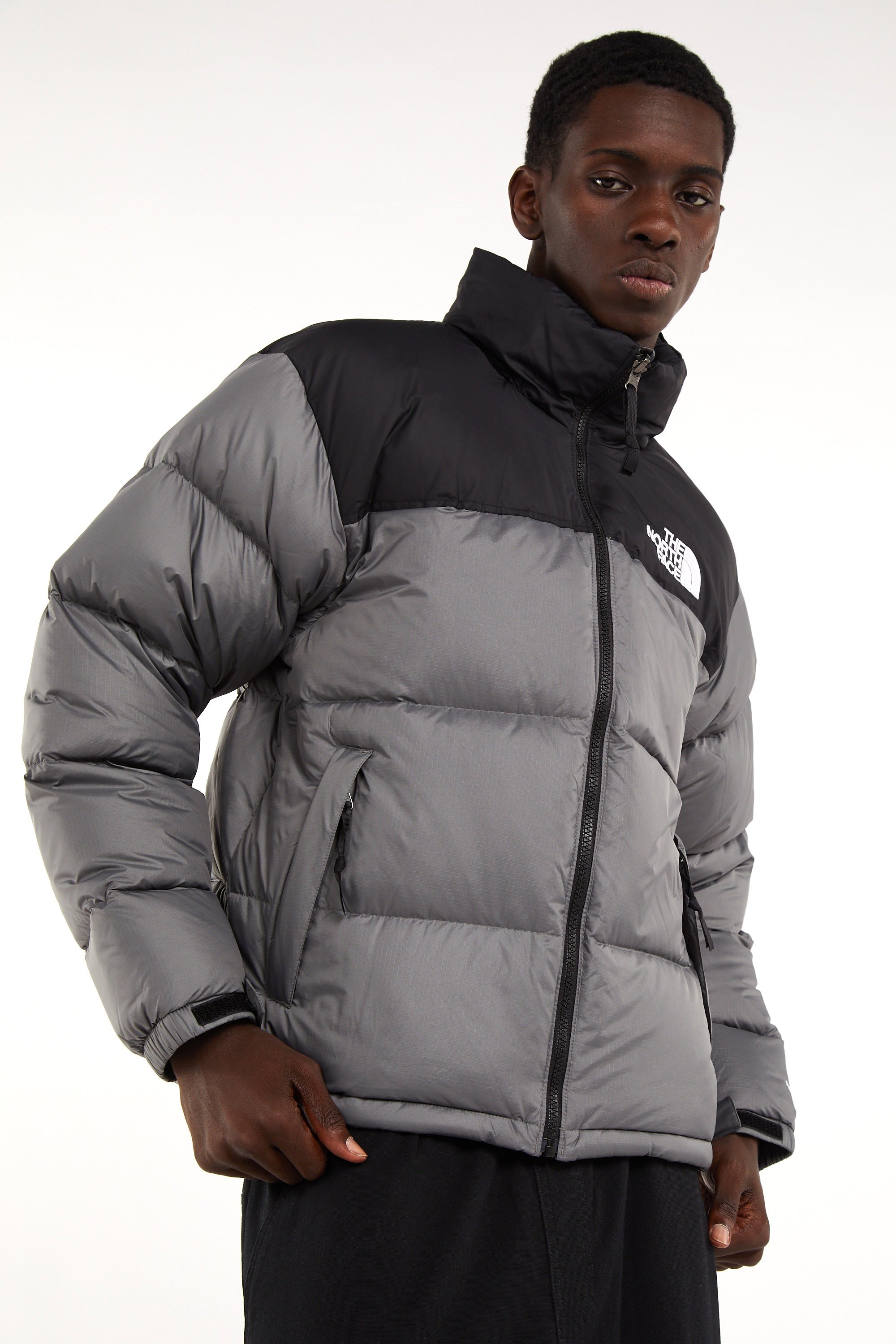 Zipped high-neck colorblock padded jacket with hood | Grey THE NORTH FACE Men