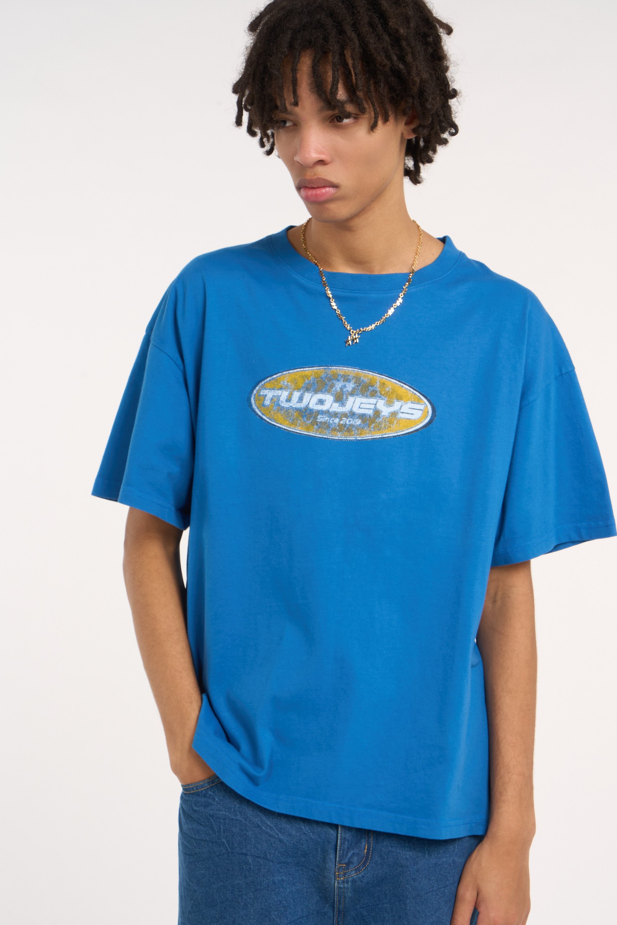 Regular-fit round-neck cotton T-shirt | Blue TWOJEYS Men