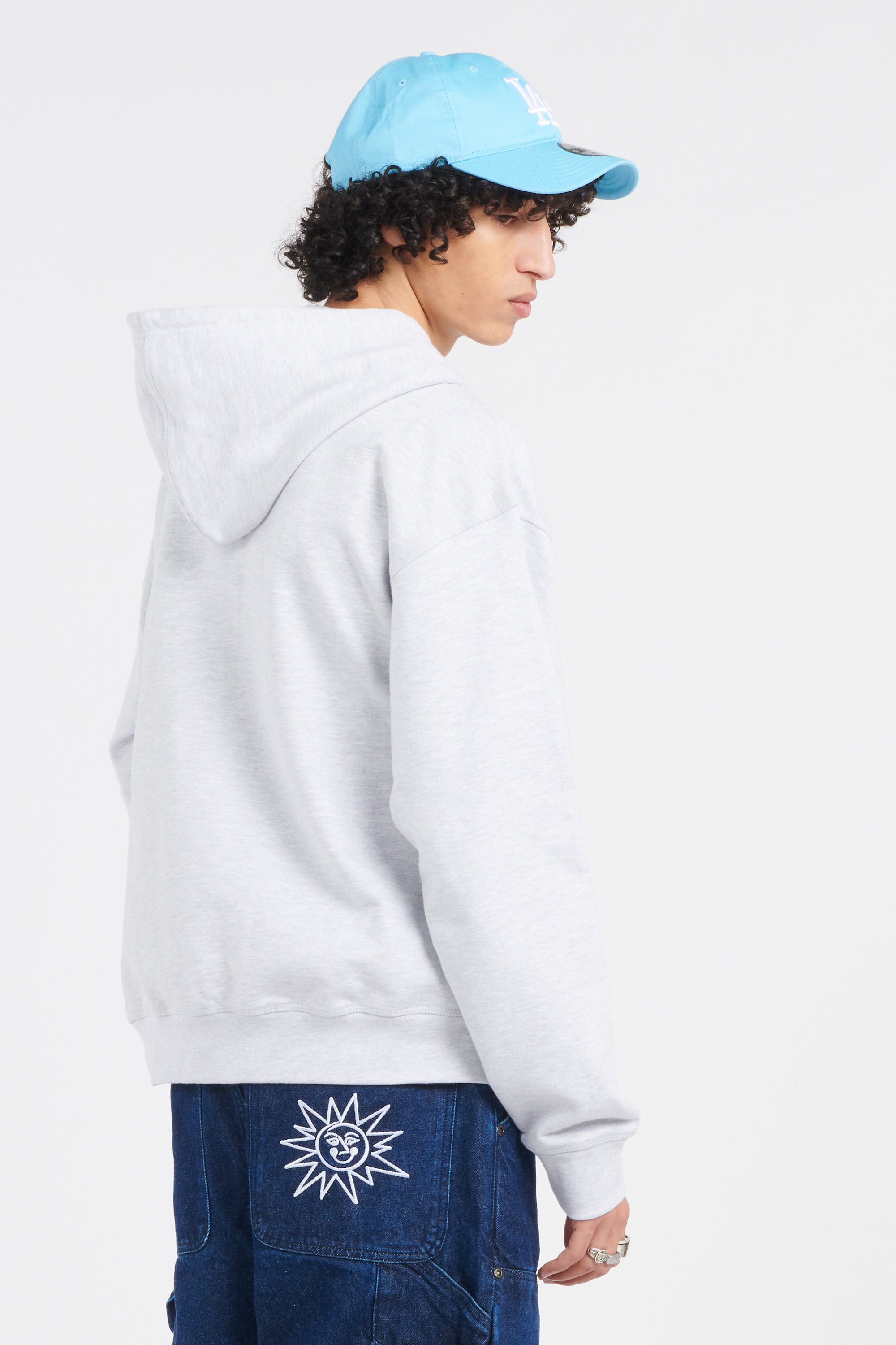 Regular-fit zip-up cotton-blend hoodie with Pony Player Grey