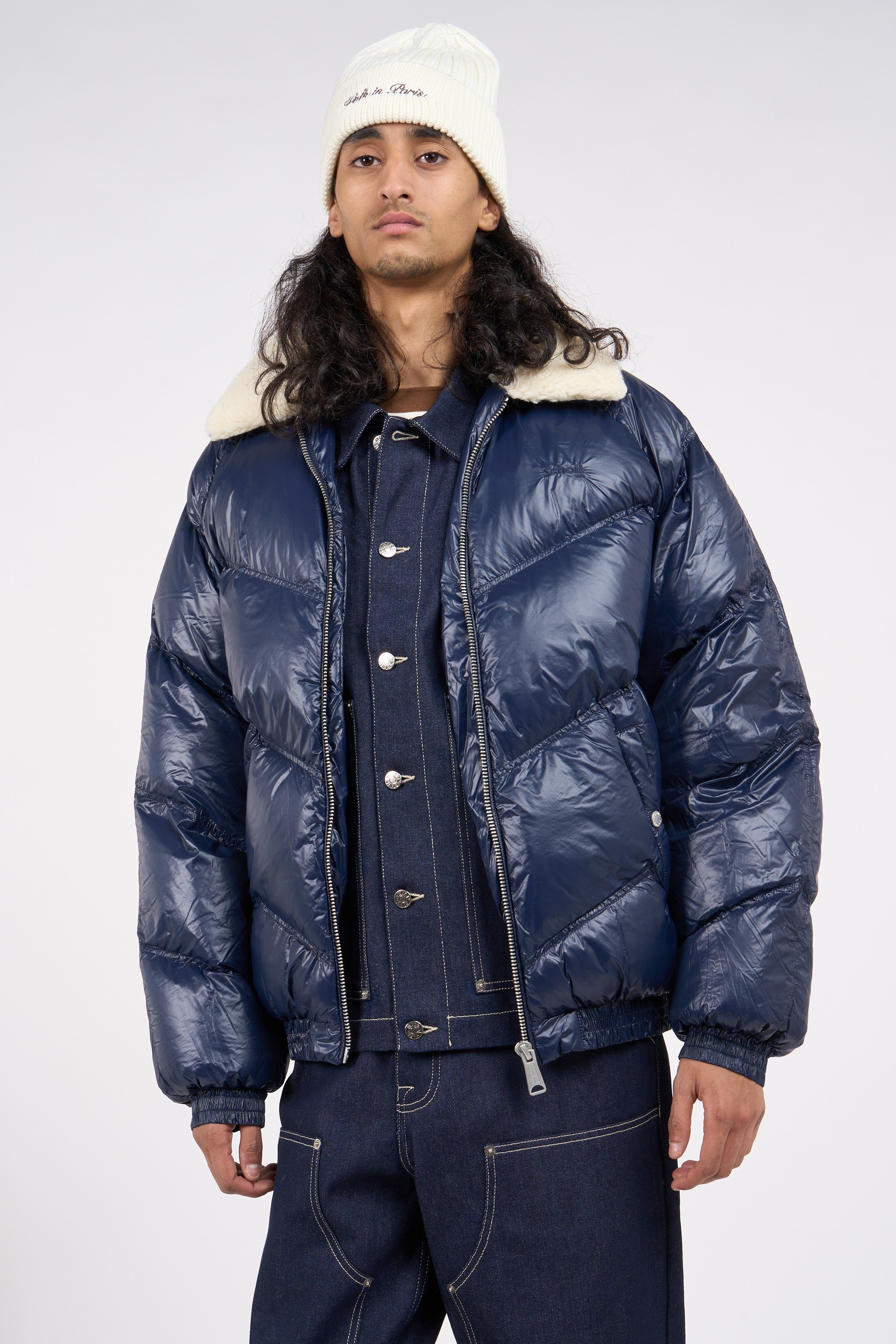Lightweight quilted padded jacket with high neck Blue