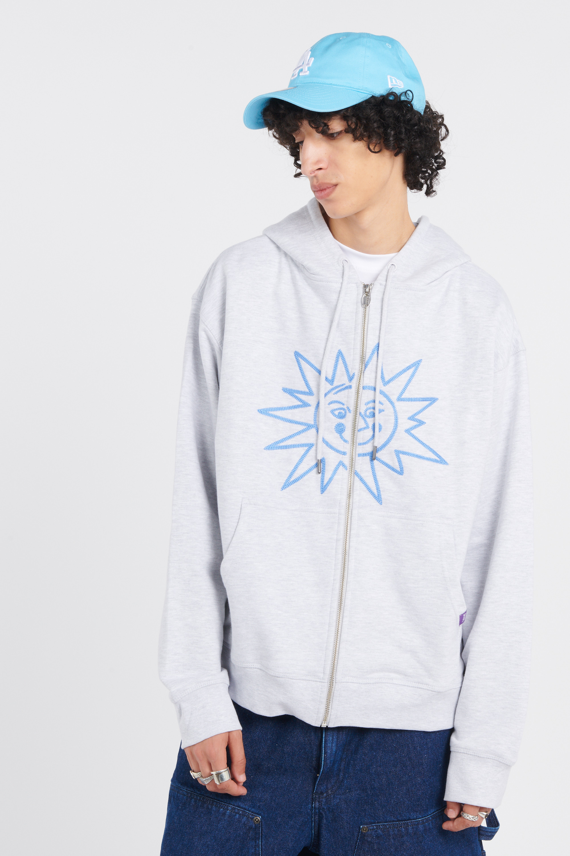 Regular-fit zip-up cotton-blend hoodie with Pony Player Grey